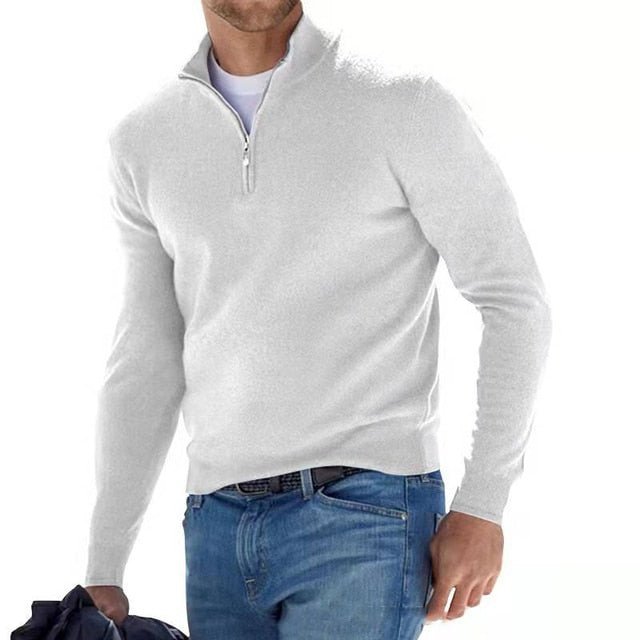 Leon – Long Sleeve Zip Jumper - Sweaters - White - Davies & Cooper