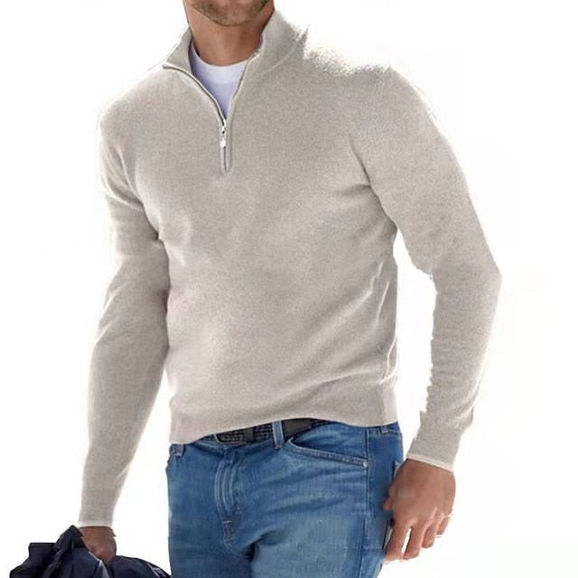 Leon – Long Sleeve Zip Jumper - Sweaters - Beige - Davies & Cooper