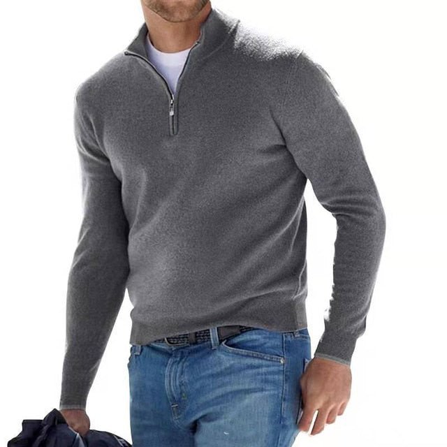 Leon – Long Sleeve Zip Jumper - Sweaters - Grey - Davies & Cooper
