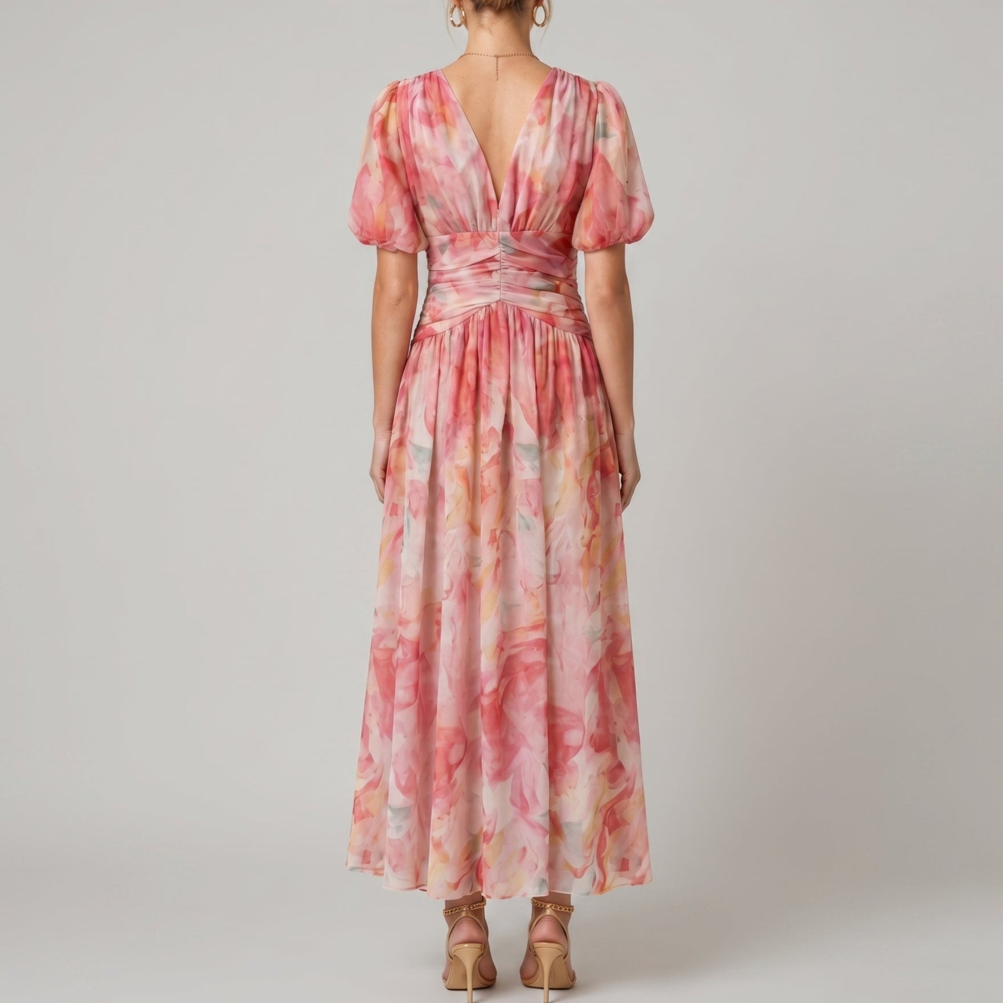 Leonie - Women's Vintage Floral Wedding Guest Maxi Dress - Maxi Dresses - Peach - Davies & Cooper
