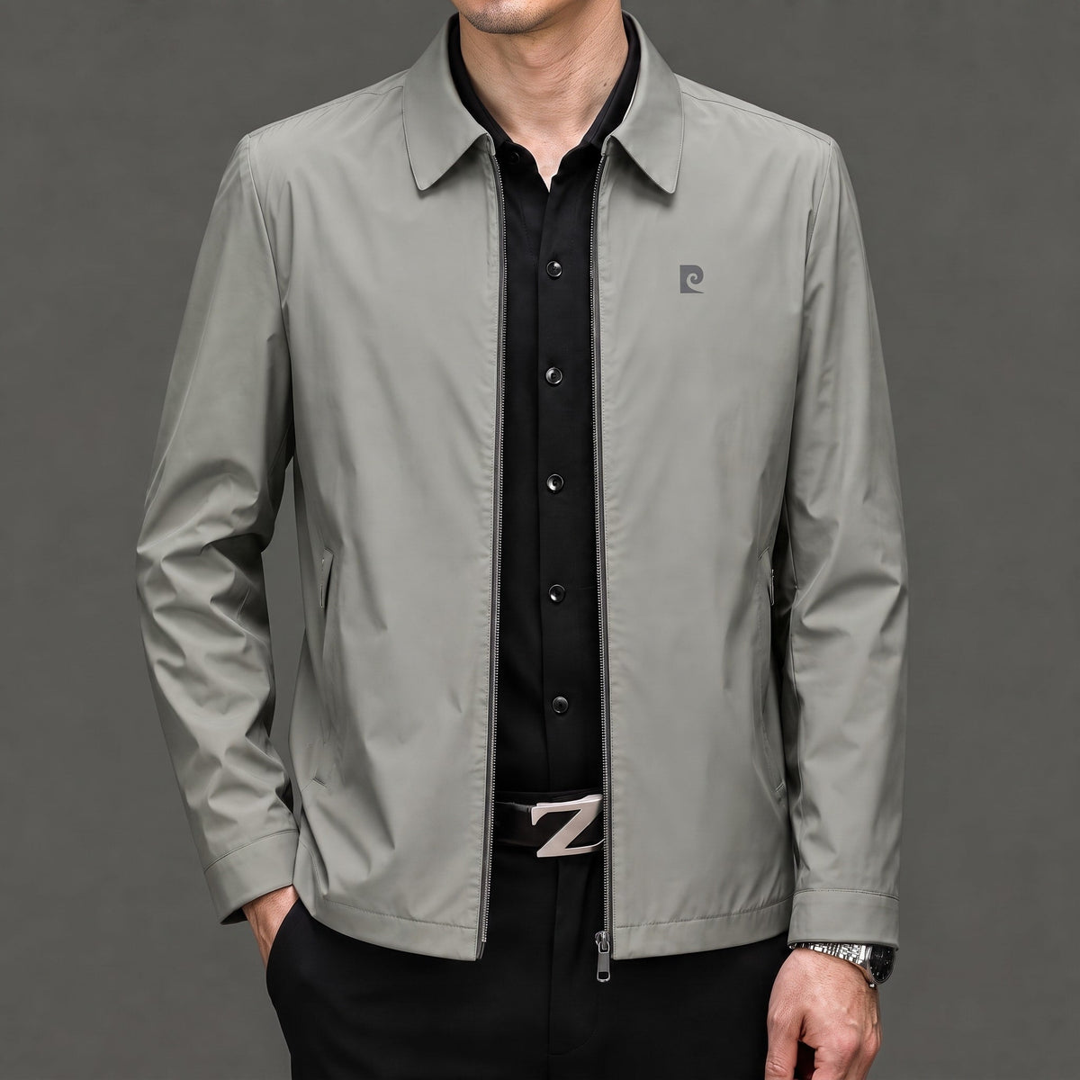 Liam - Men's Transitional Point Collar Jacket with Concealed Zip - Coats & Jackets - Beige - Davies & Cooper