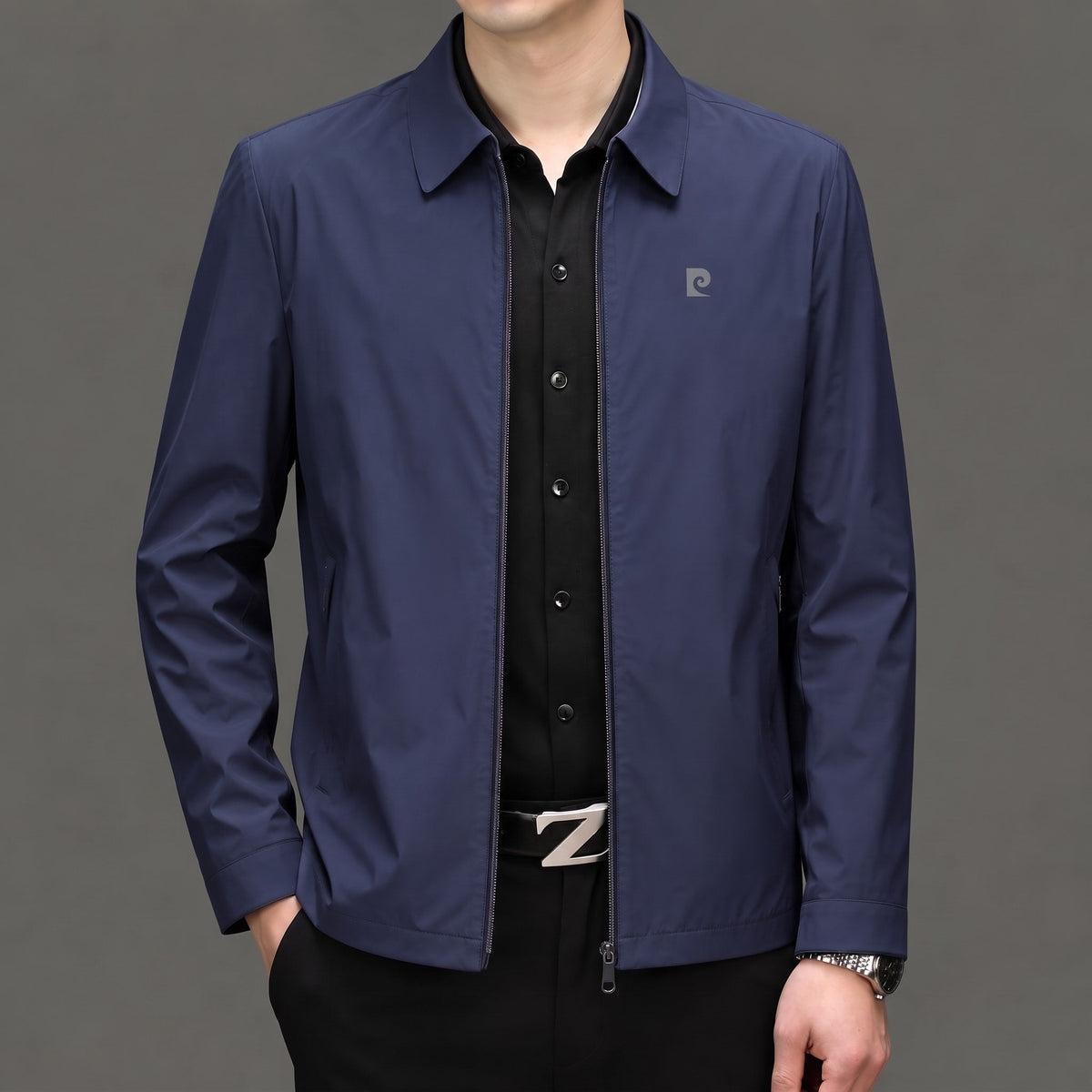 Liam - Men's Transitional Point Collar Jacket with Concealed Zip - Coats & Jackets - Blue - Davies & Cooper