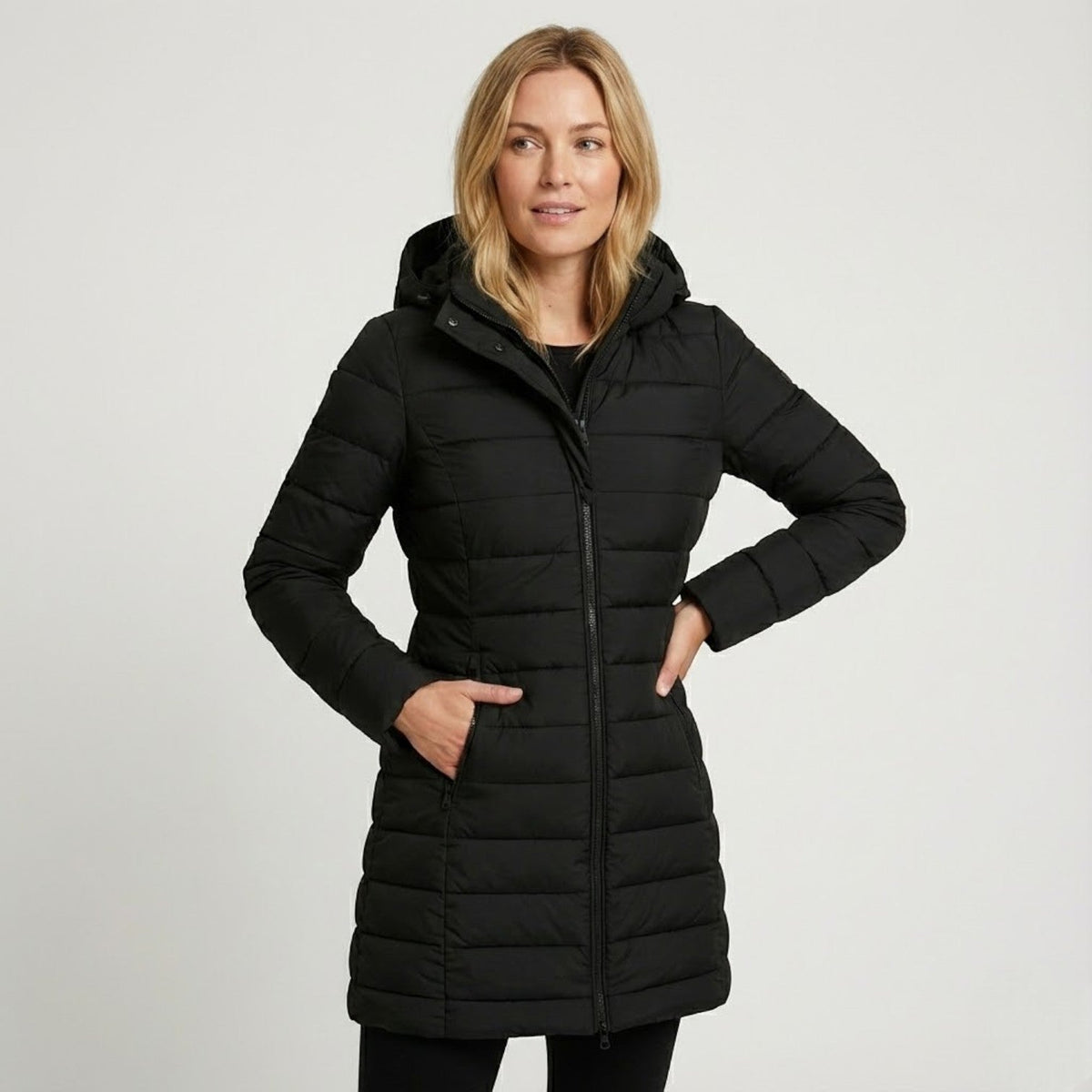Liora – Women's Puffer Quilted Coat - Puffer Jacket - Black - Davies & Cooper