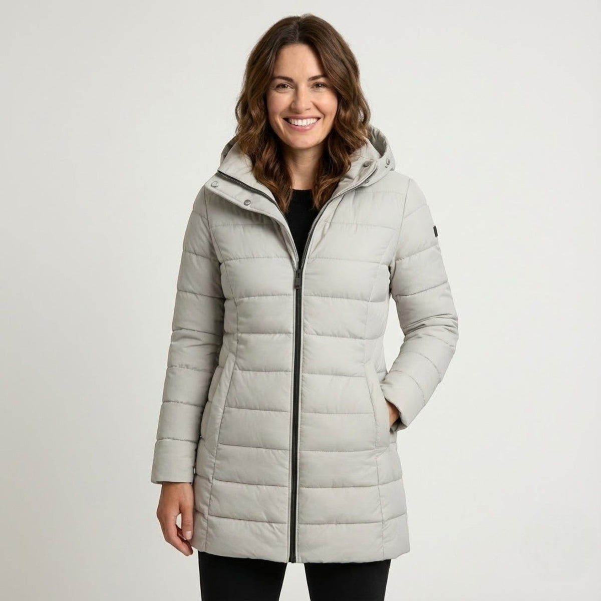 Liora – Women's Puffer Quilted Coat - Puffer Jacket - Grey - Davies & Cooper