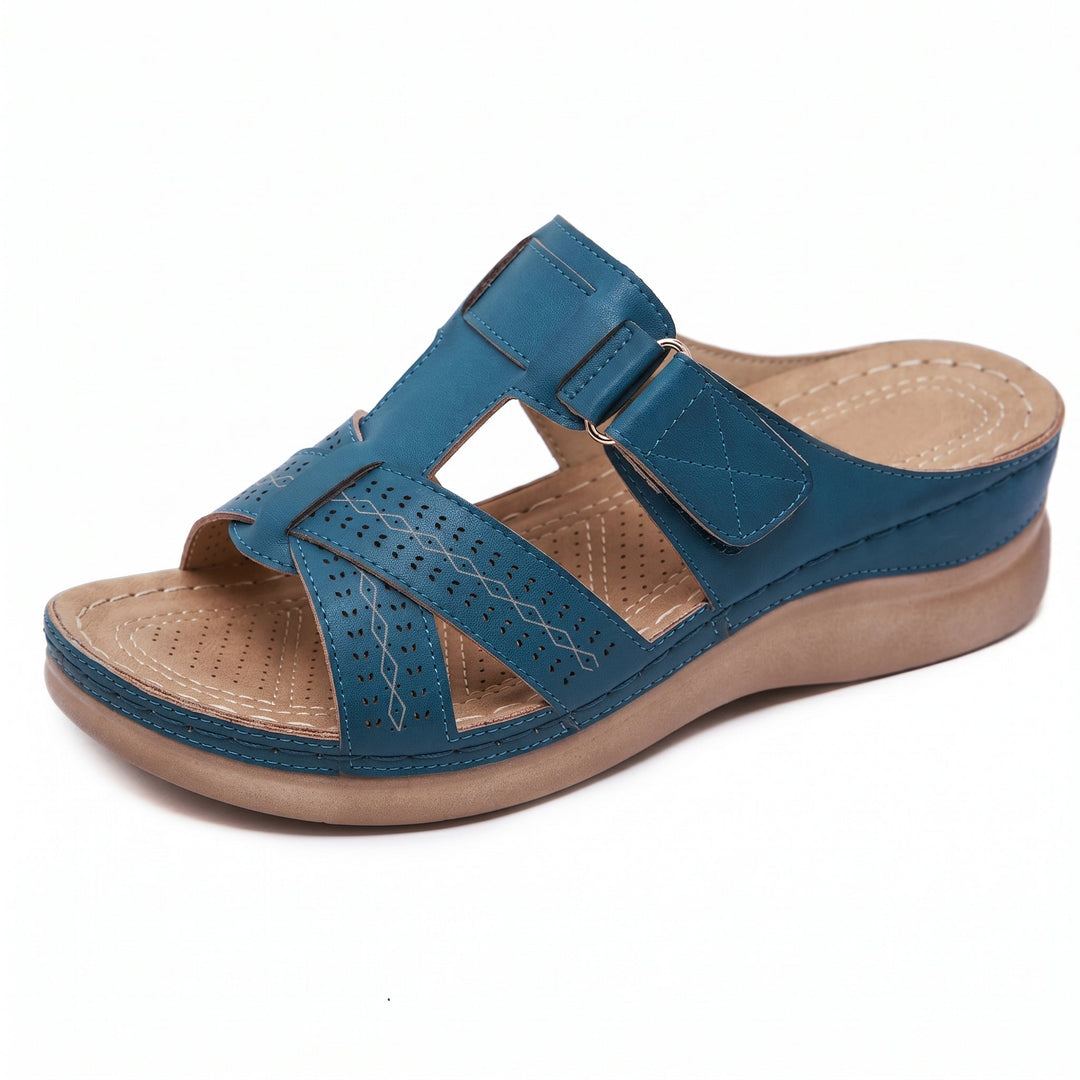 Luisa - Women's Orthopaedic Open Toe Cut - Out Wedge Sandals - Sandals - Blue - Davies & Cooper