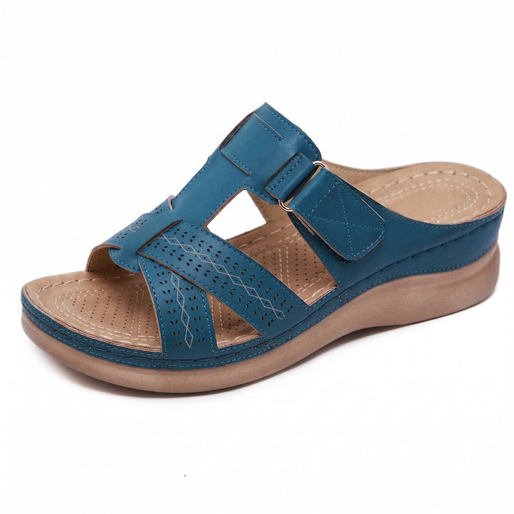Luisa - Women's Orthopaedic Open Toe Cut - Out Wedge Sandals - Sandals - Blue - Davies & Cooper