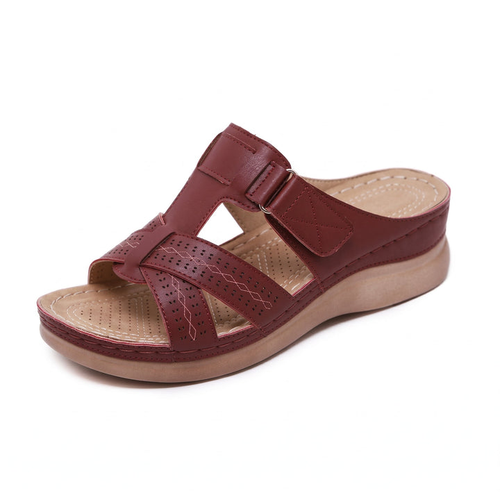 Luisa - Women's Orthopaedic Open Toe Cut - Out Wedge Sandals - Sandals - Dark Brown - Davies & Cooper