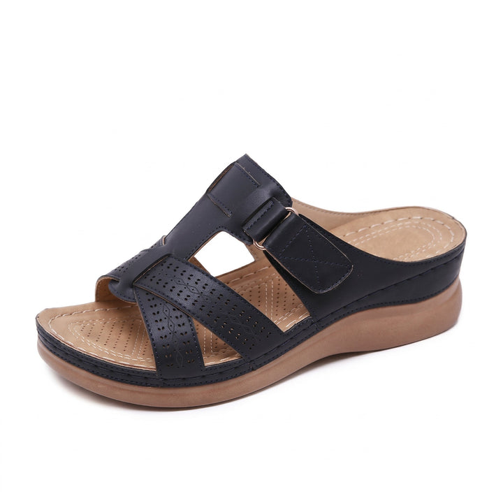 Luisa - Women's Orthopaedic Open Toe Cut - Out Wedge Sandals - Sandals - Black - Davies & Cooper
