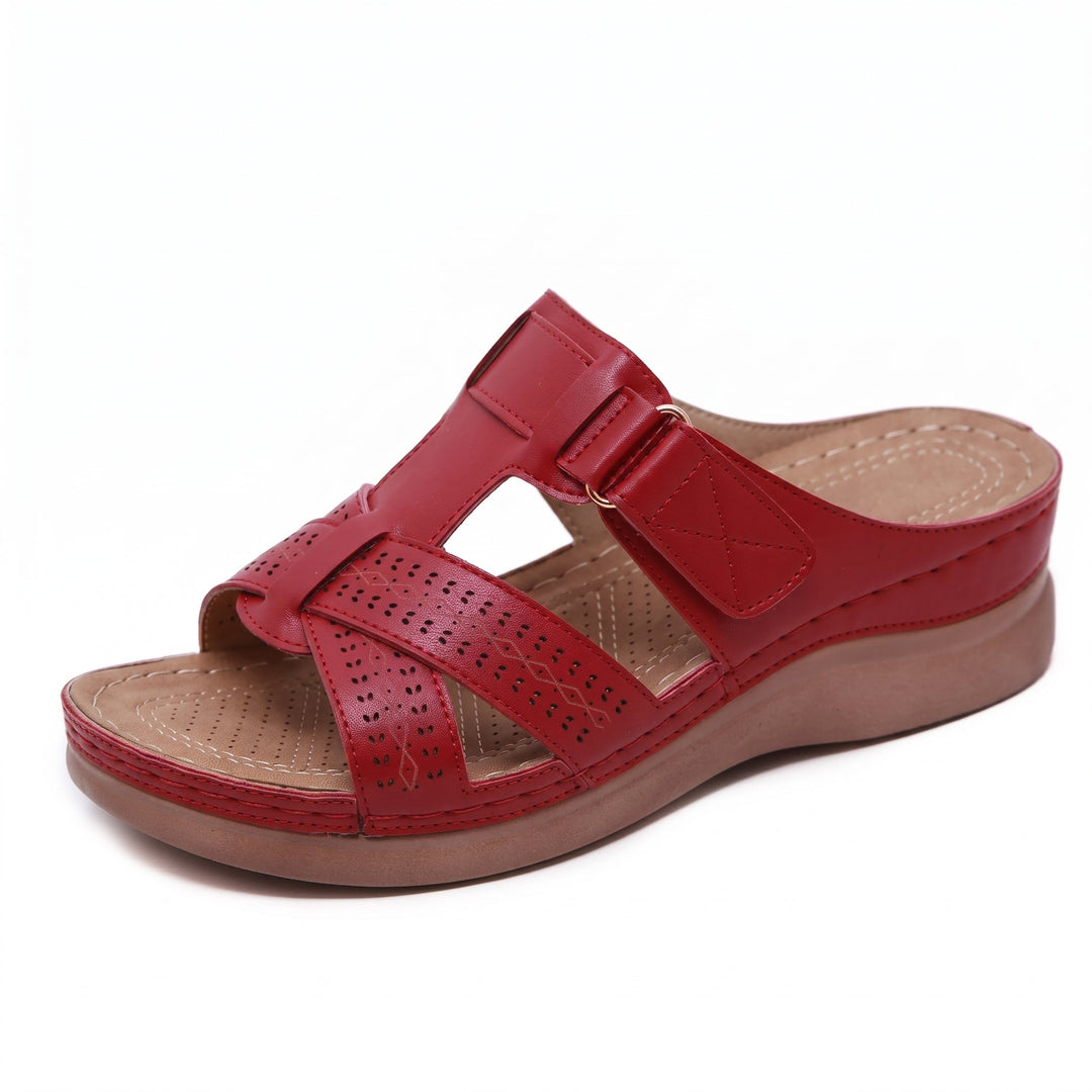 Luisa - Women's Orthopaedic Open Toe Cut - Out Wedge Sandals - Sandals - Red - Davies & Cooper