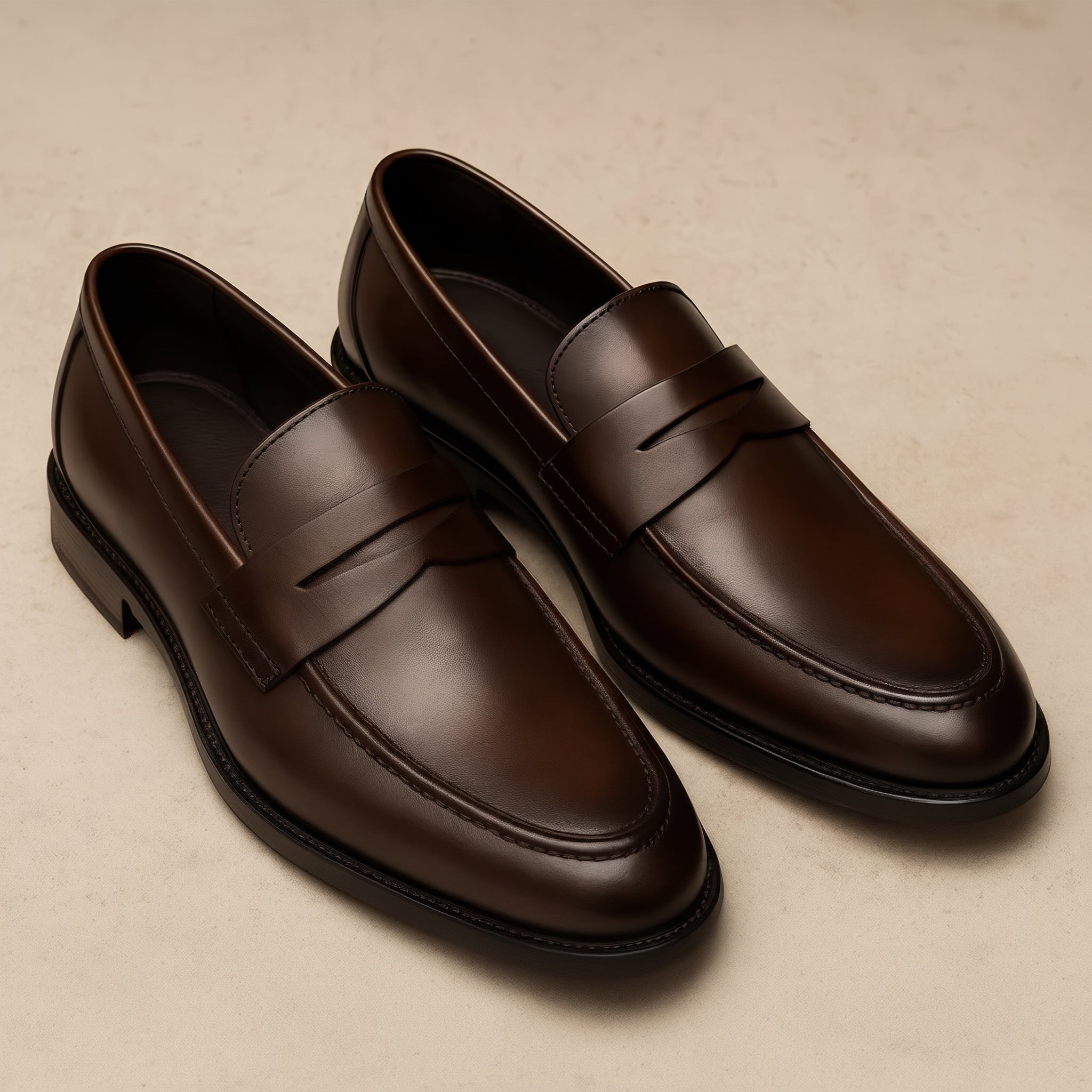 Lukas - Men's Round Toe Wedding Penny Loafers - Shoes - Brown - Davies & Cooper