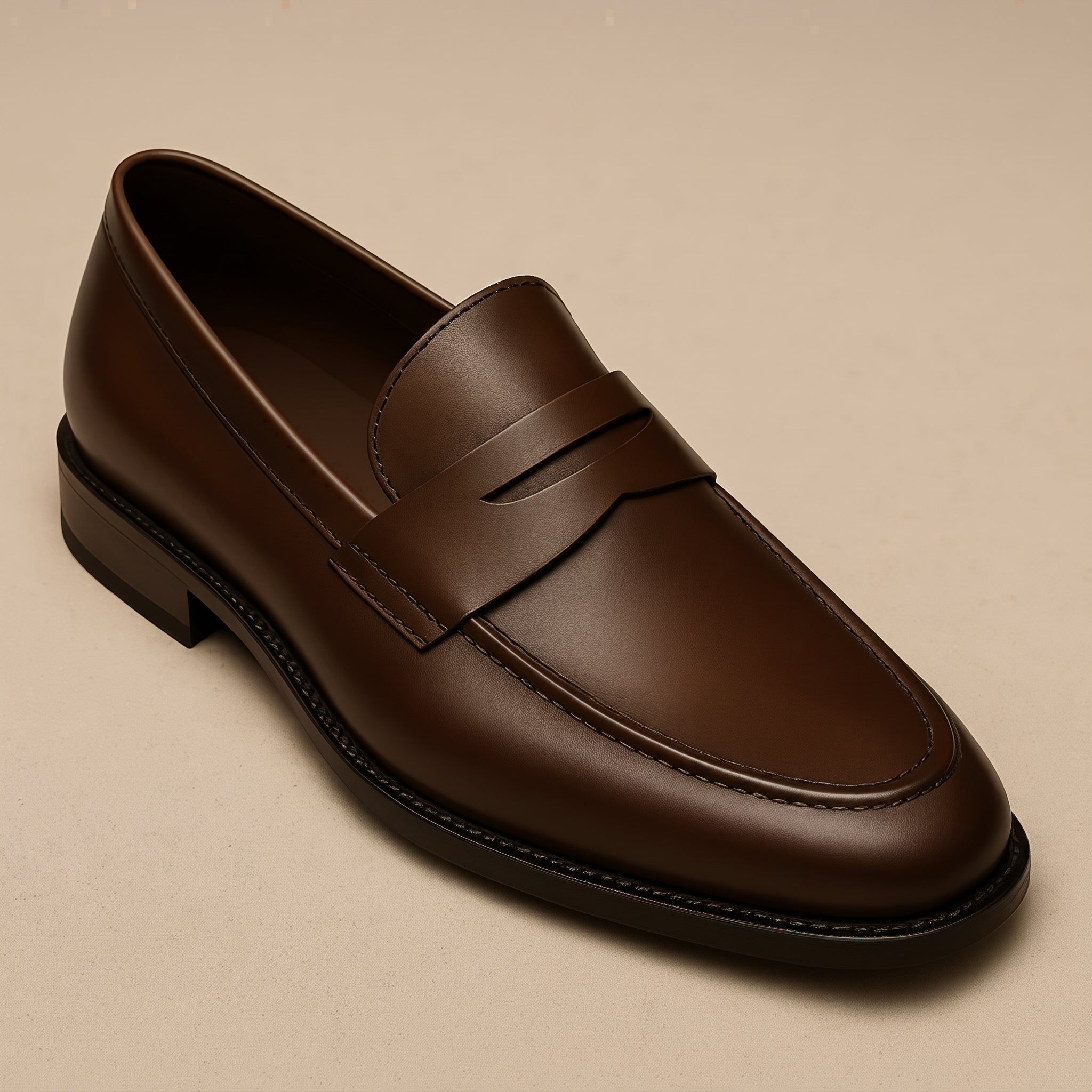 Lukas - Men's Round Toe Wedding Penny Loafers - Shoes - Brown - Davies & Cooper