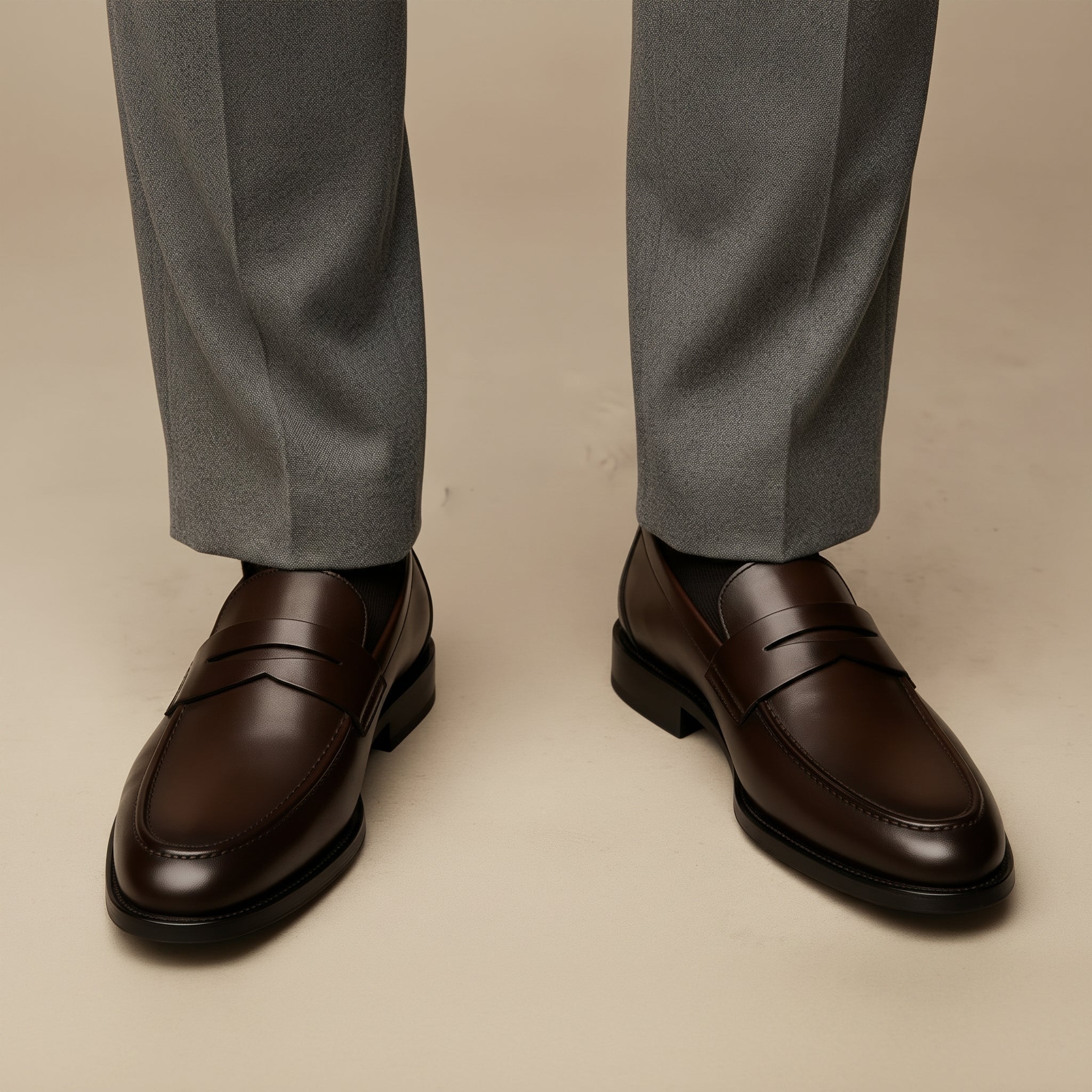 Lukas - Men's Round Toe Wedding Penny Loafers - Shoes - Brown - Davies & Cooper