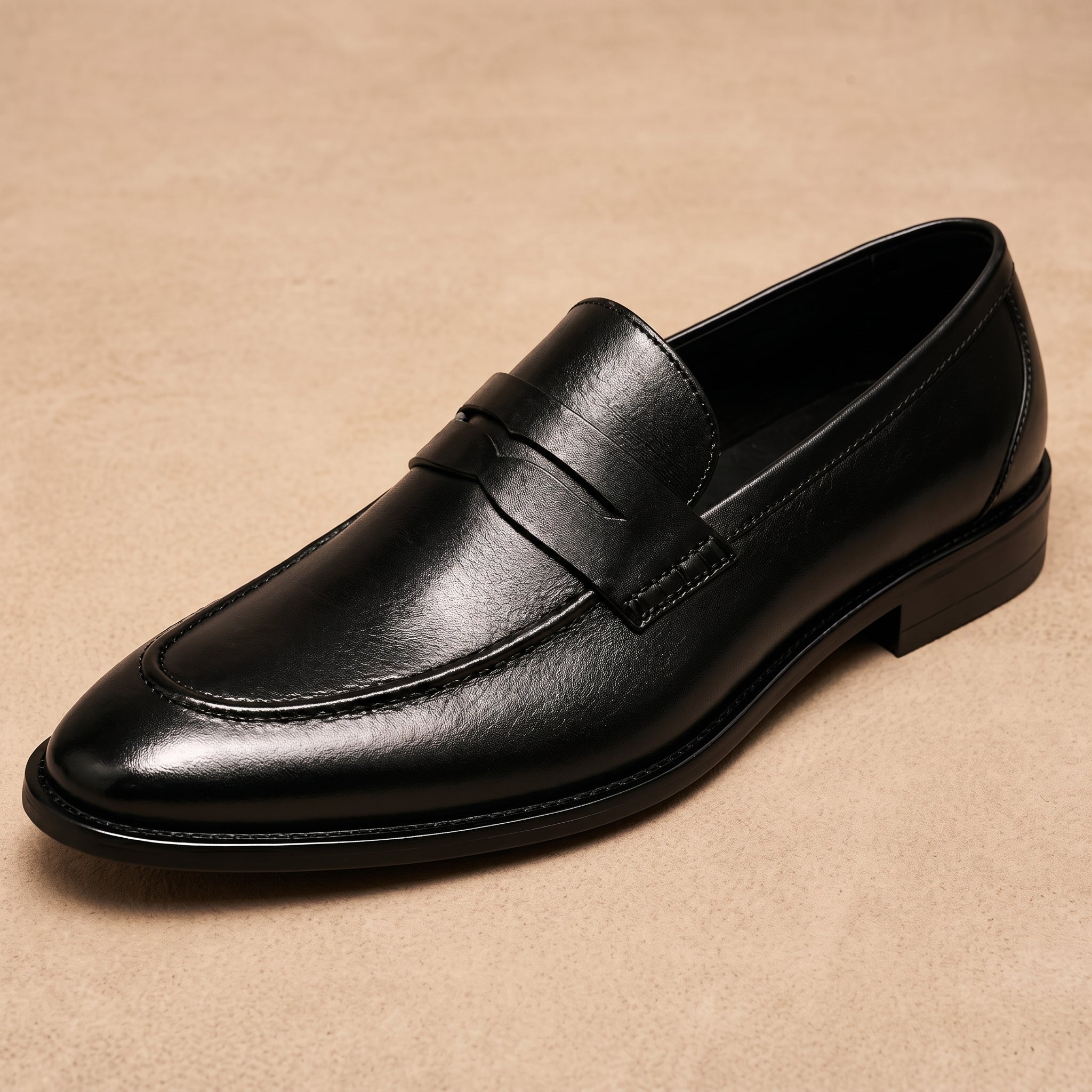 Lukas - Men's Round Toe Wedding Penny Loafers - Shoes - Black - Davies & Cooper