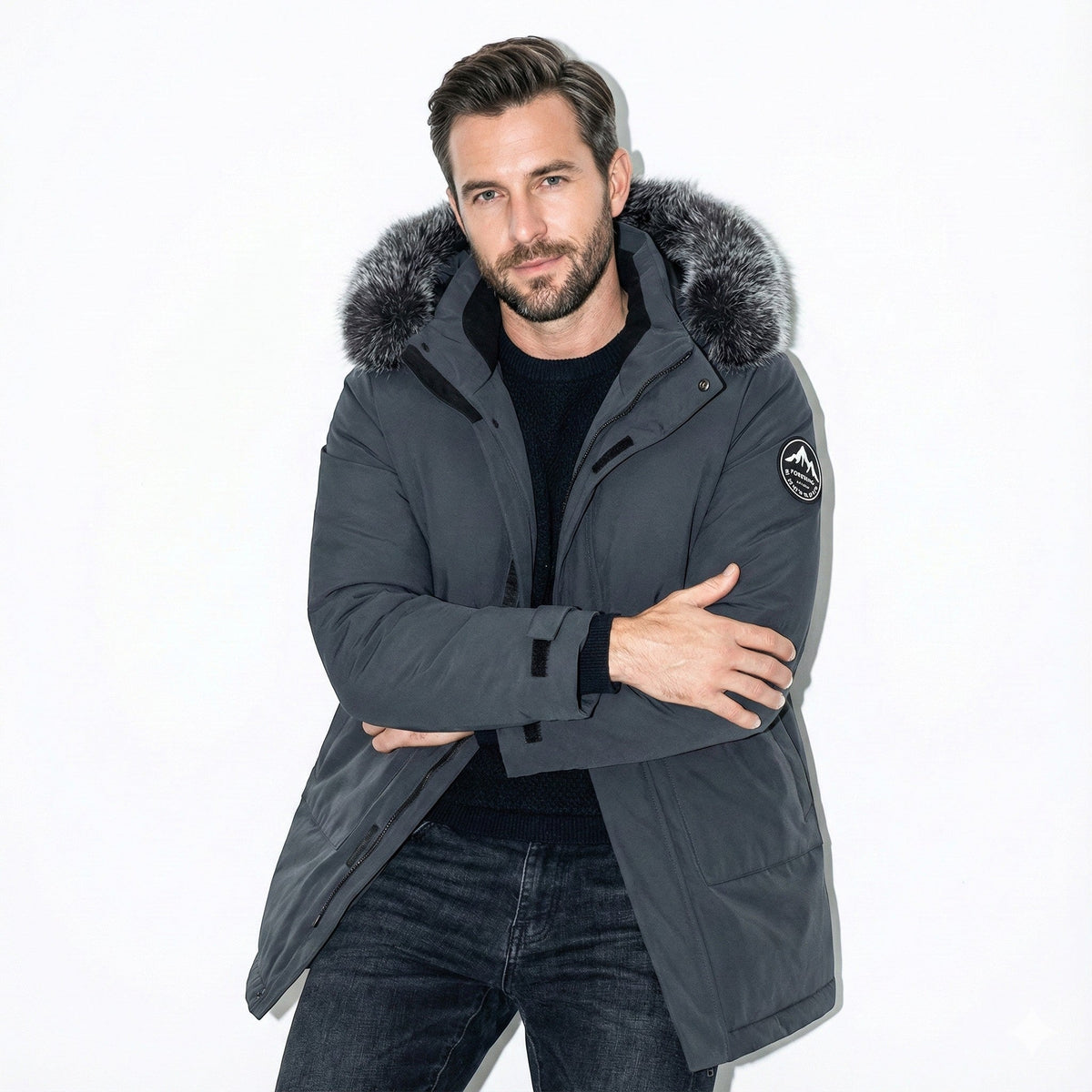 Lukas – Water-Repellent Winter Parka Jacket with Hood - Jackets - Grey - Davies & Cooper