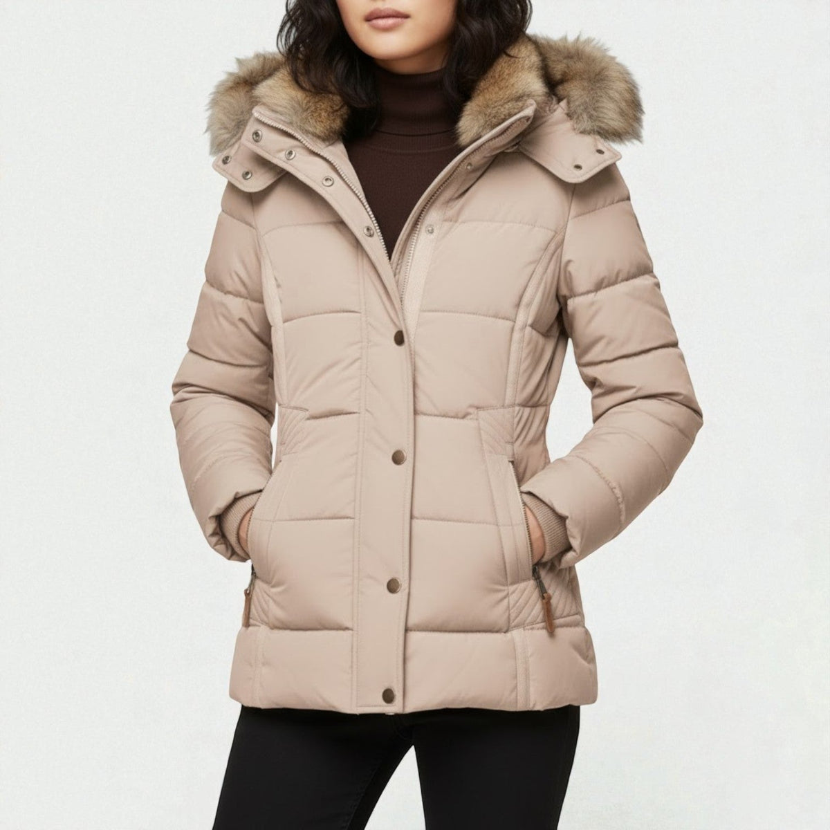 Lysandra – Women's Parka Coat with Hood - Winter Jacket - Beige - Davies & Cooper