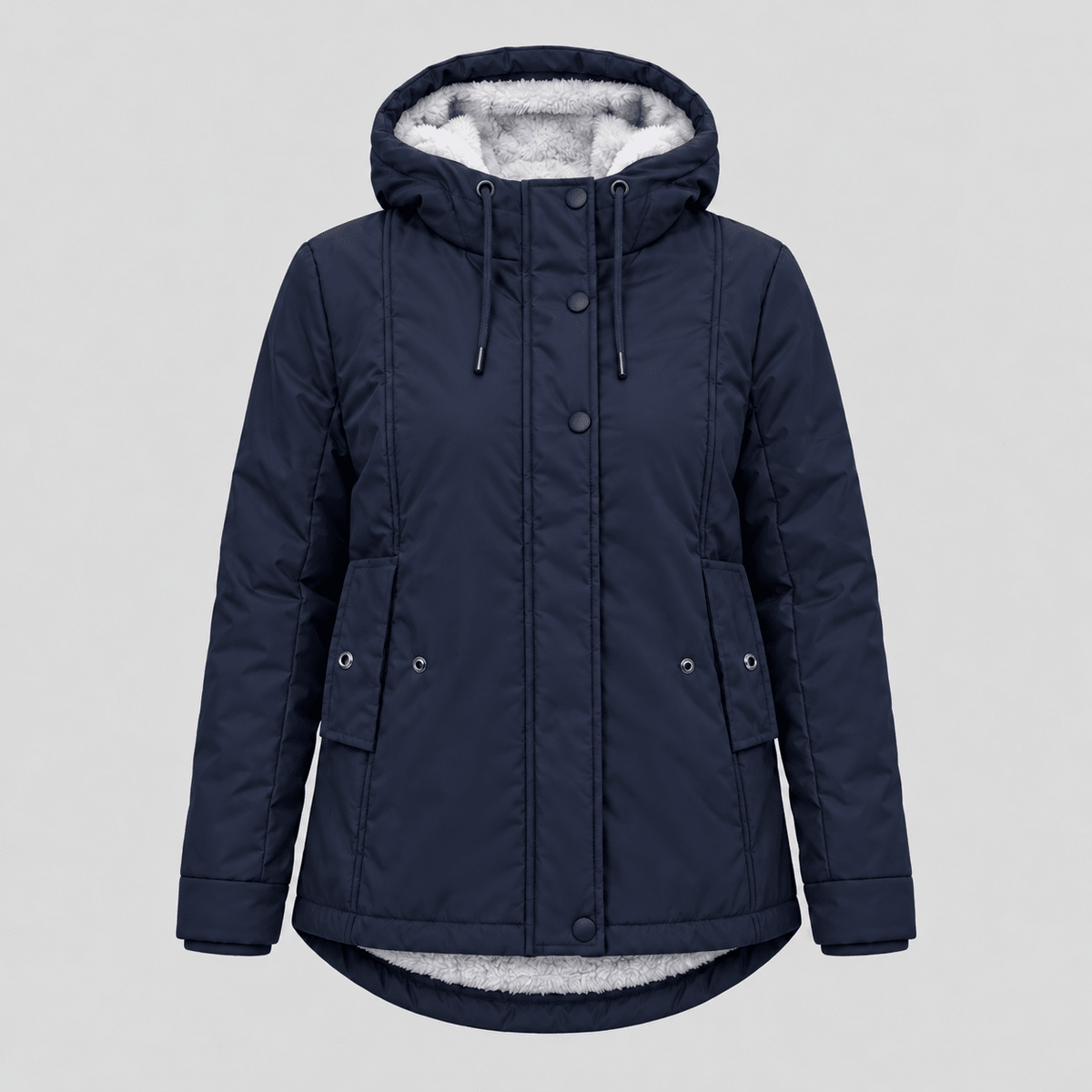 Maggie - Women's Winter Quilted Hooded Sherpa-Lined Parka Jacket - Parkas - Navy Blue - Davies & Cooper