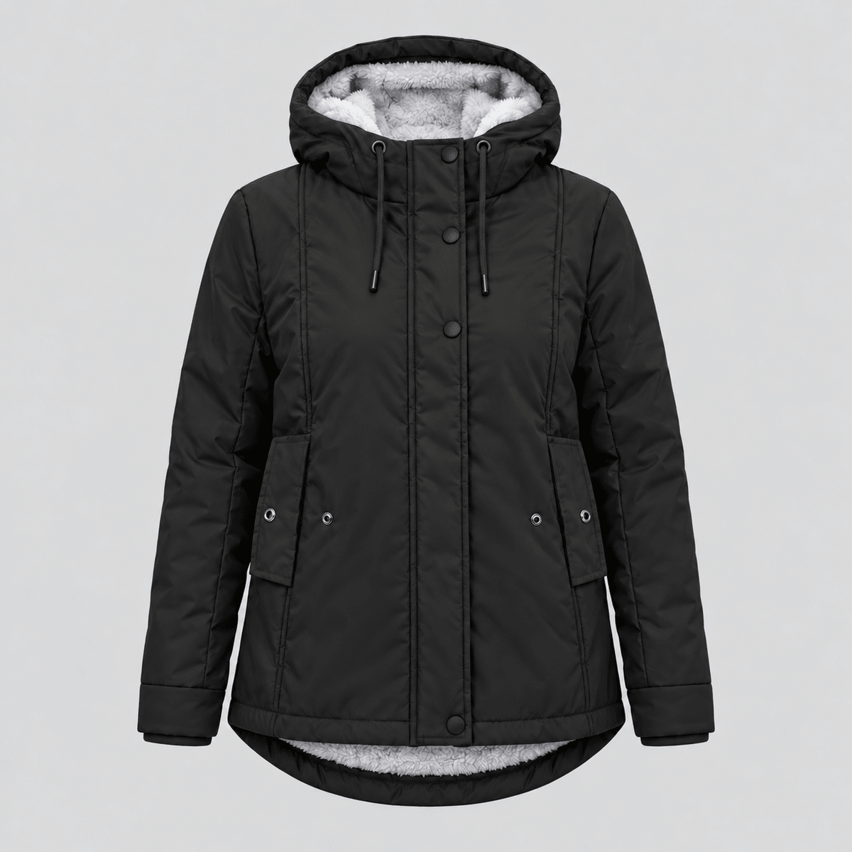 Maggie - Women's Winter Quilted Hooded Sherpa-Lined Parka Jacket - Parkas - Black - Davies & Cooper