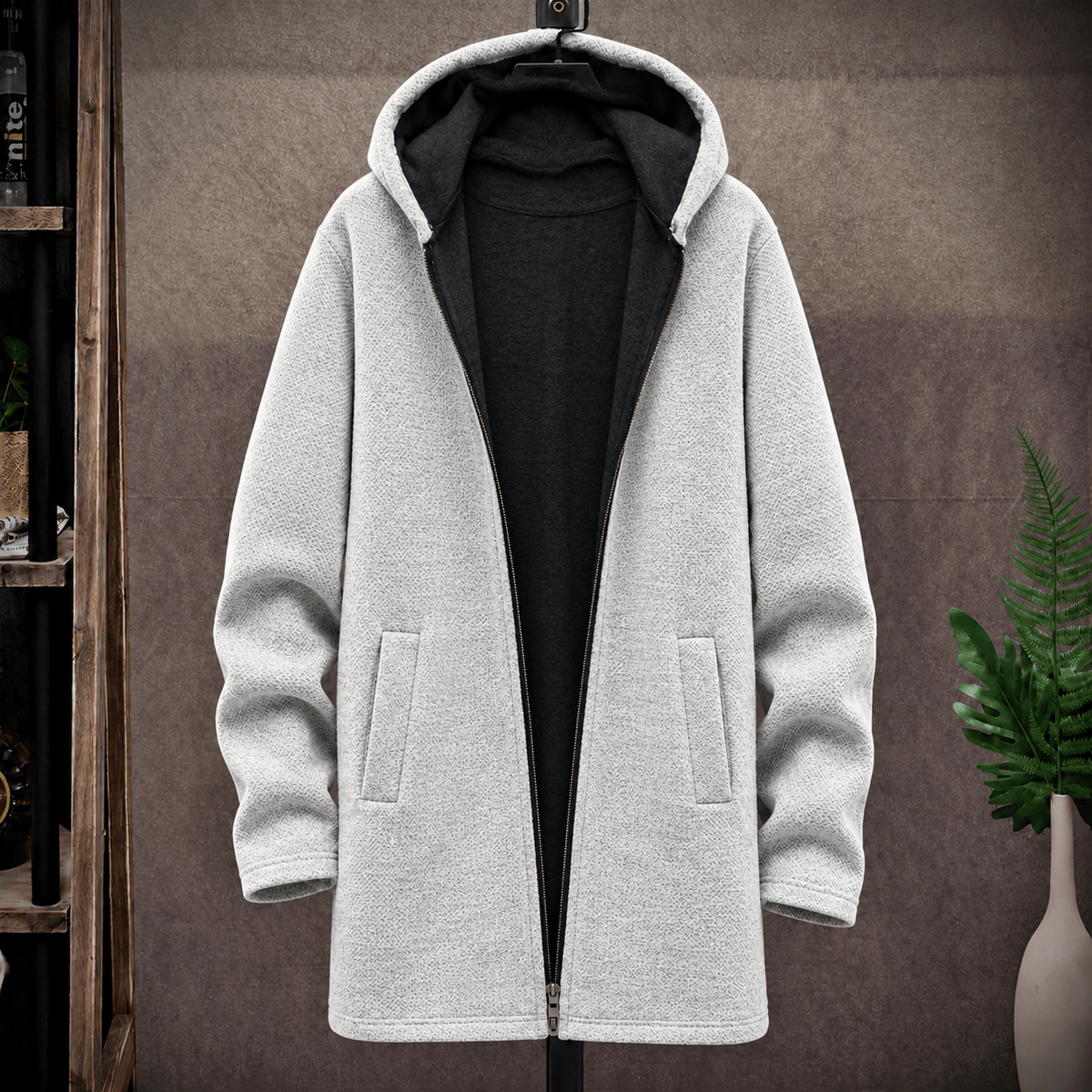 Marcel - Men's Hooded Longline Knit Jacket with Soft Lining - Coats & Jackets - Gray - Davies & Cooper
