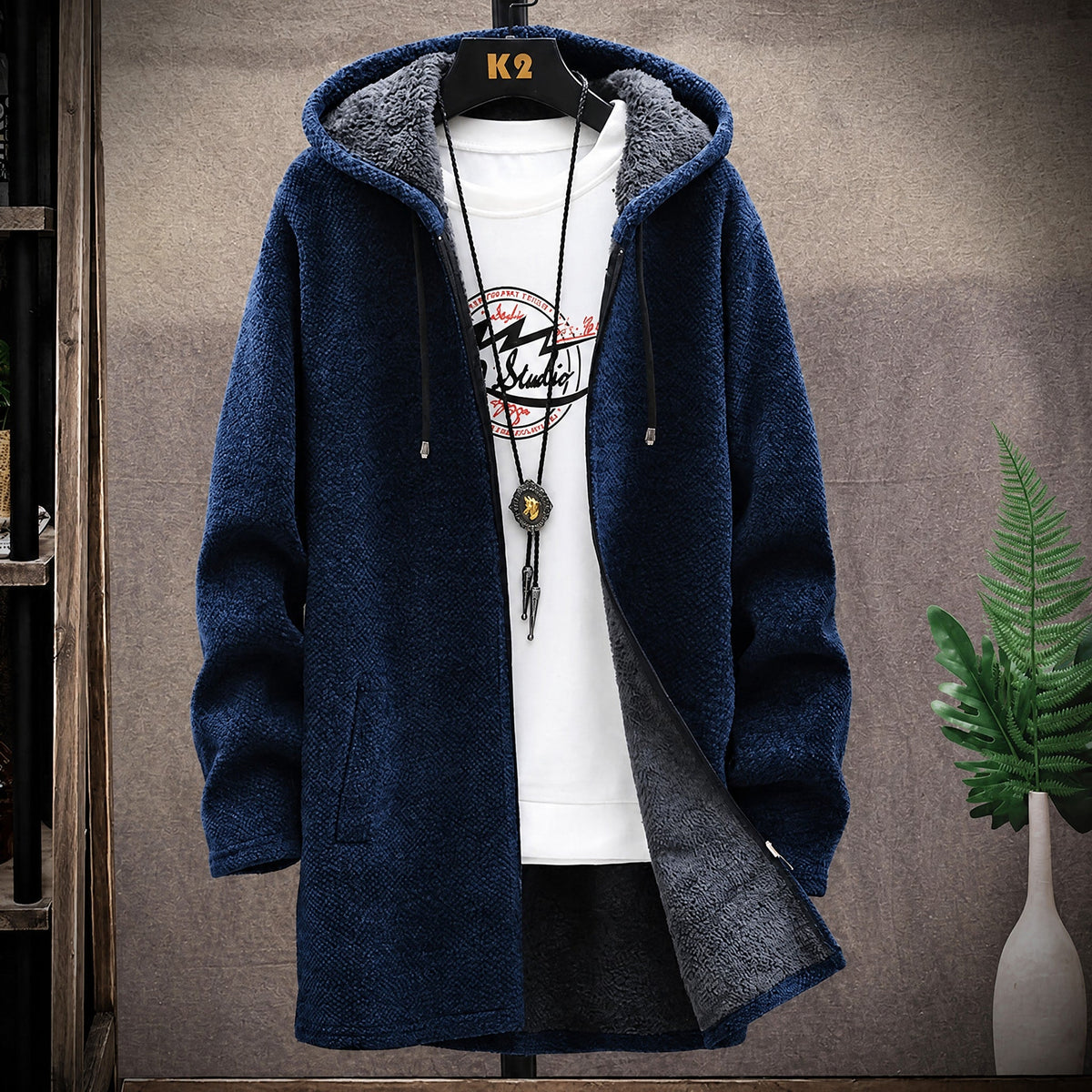 Marcel - Men's Hooded Longline Knit Jacket with Soft Lining - Coats & Jackets - Red - Davies & Cooper