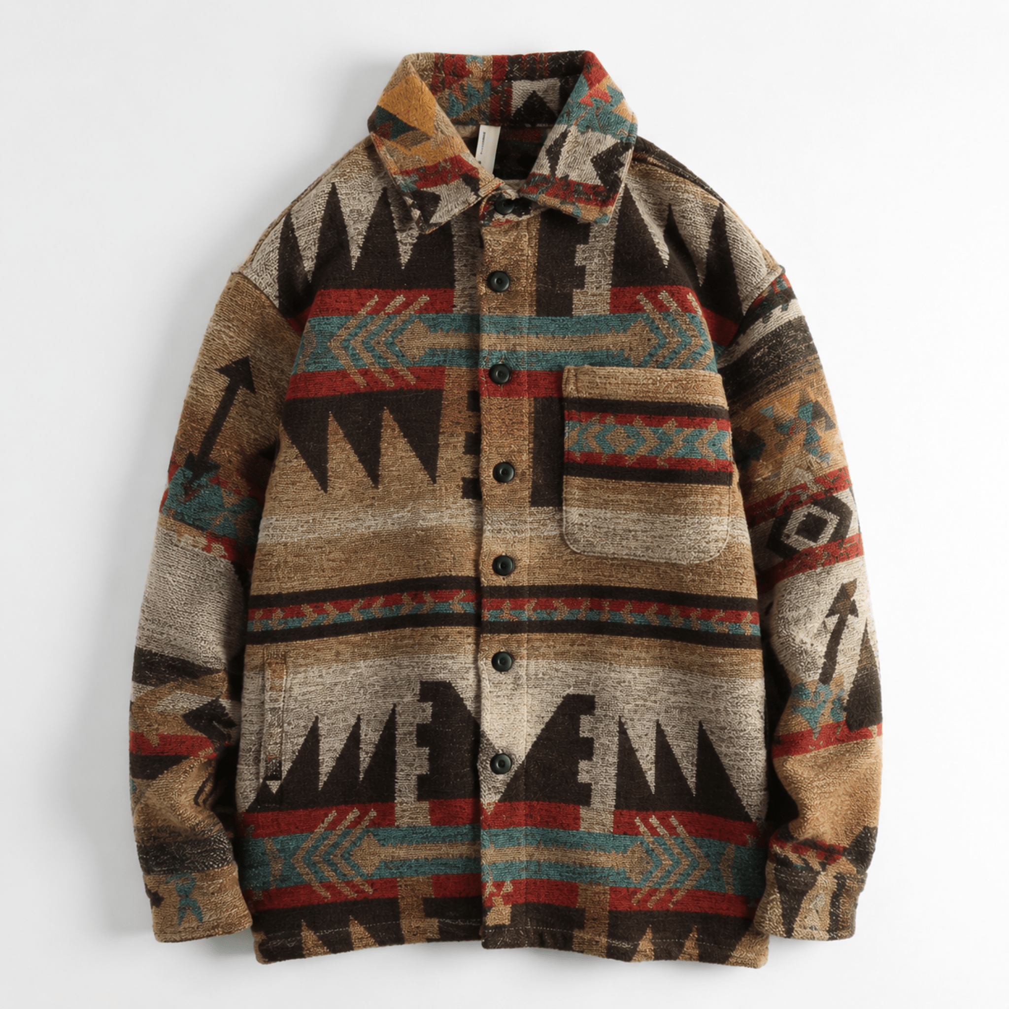 Marcus - Men's Aztec Print Jacket with Chest Pocket - Coats & Jackets - Dark Brown - Davies & Cooper