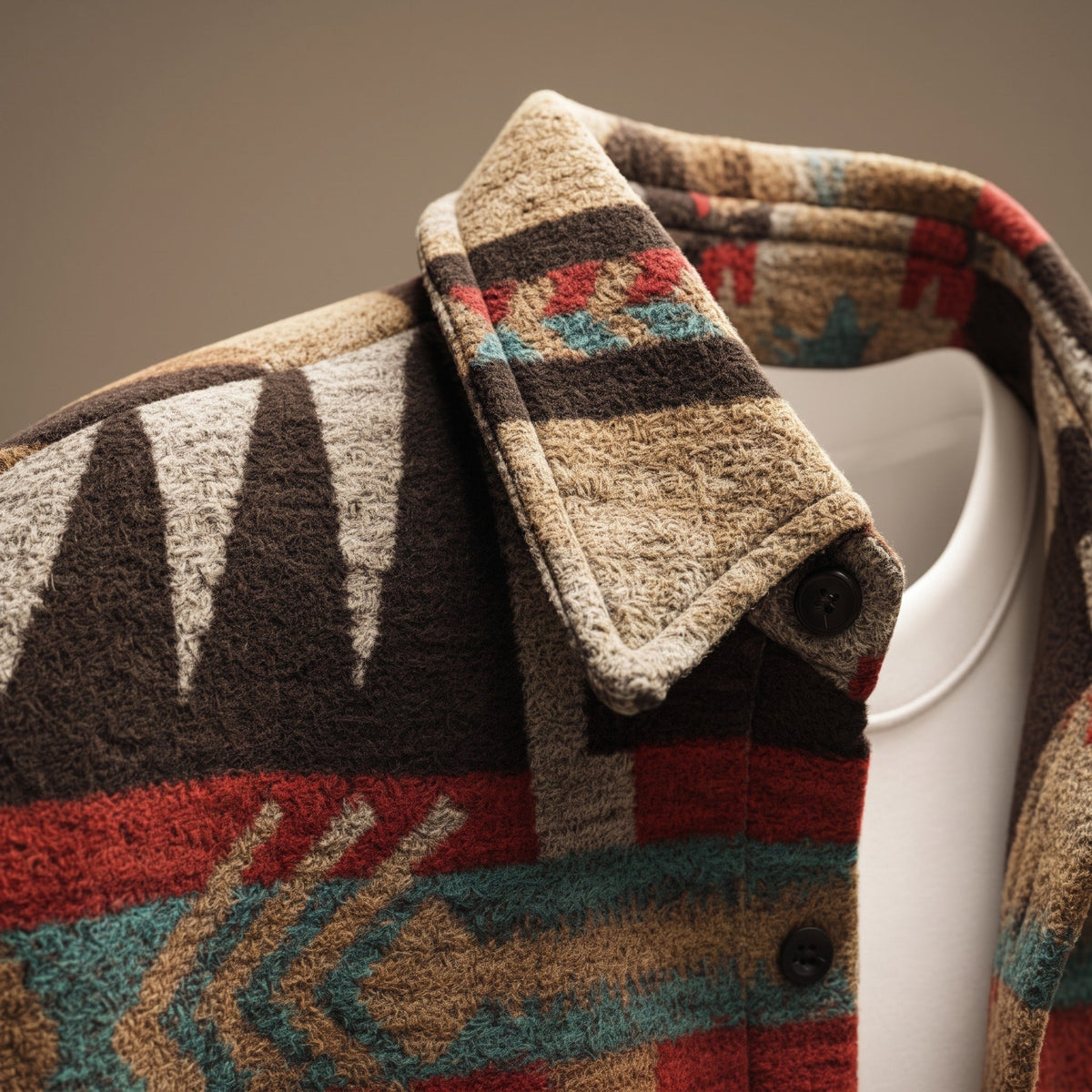 Marcus - Men's Aztec Print Longline Shacket with Chest Pocket - Coats & Jackets - Dark Brown - Davies & Cooper