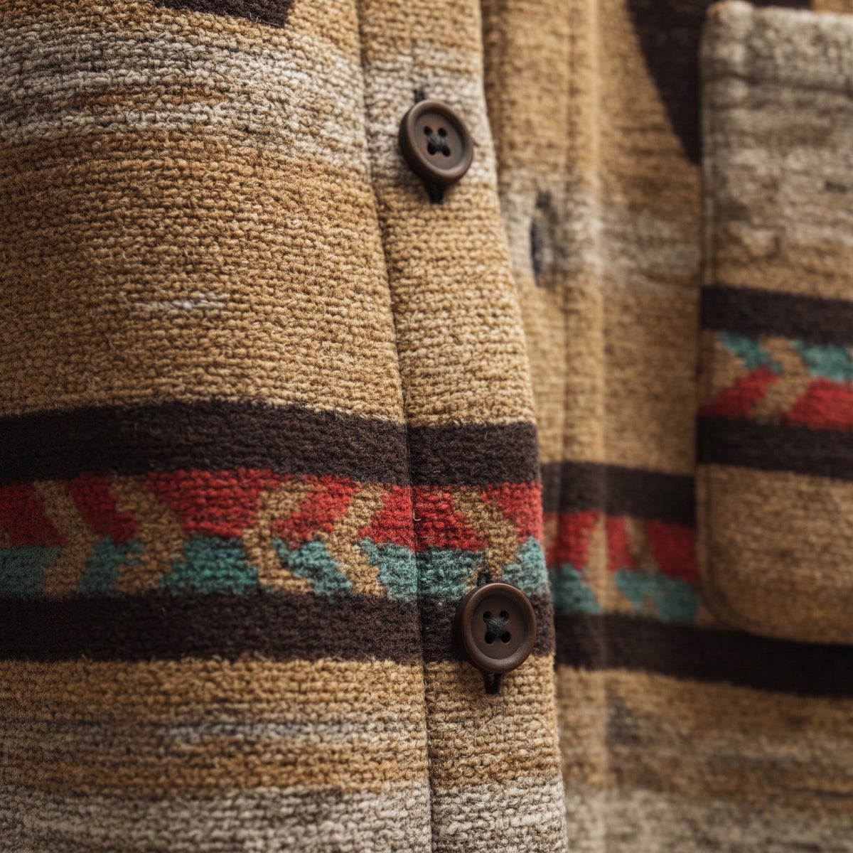 Marcus - Men's Aztec Print Longline Shacket with Chest Pocket - Coats & Jackets - Dark Brown - Davies & Cooper