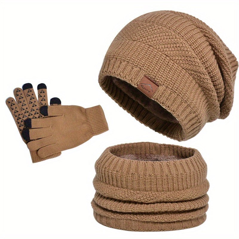 Marcus - Men's Beanie Hat, Scarf and Gloves Winter Set - Beanies - Brown - Davies & Cooper