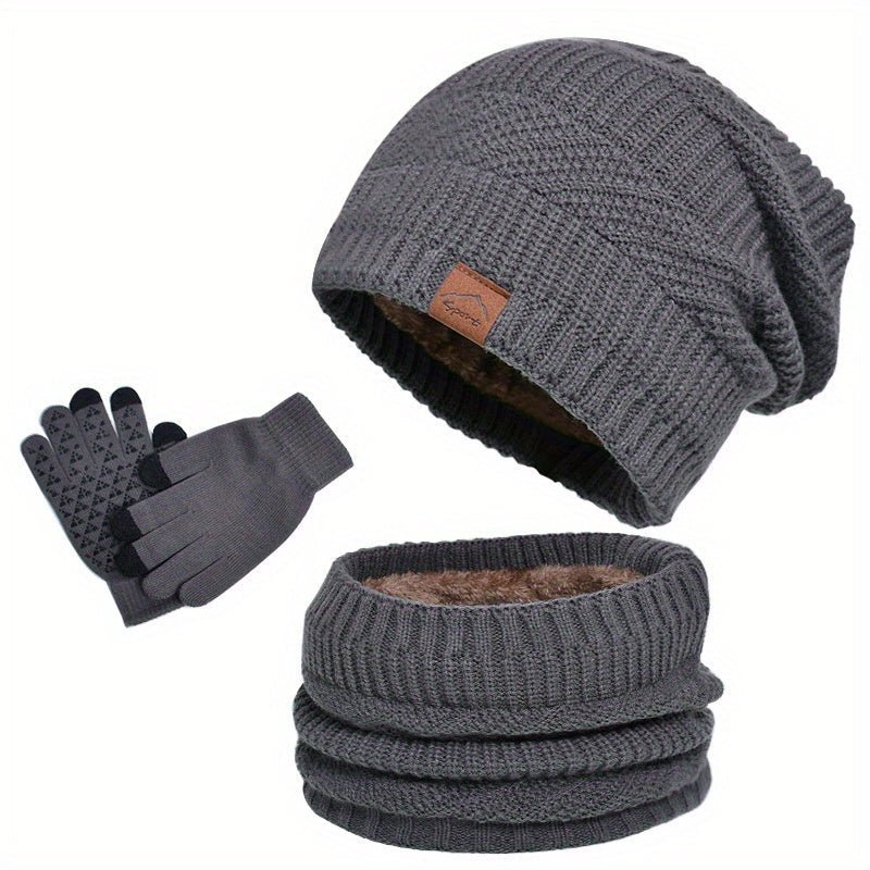 Marcus - Men's Beanie Hat, Scarf and Gloves Winter Set - Beanies - Grey - Davies & Cooper