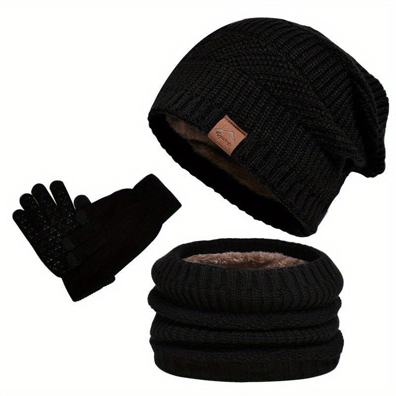 Marcus - Men's Beanie Hat, Scarf and Gloves Winter Set - Beanies - Black - Davies & Cooper