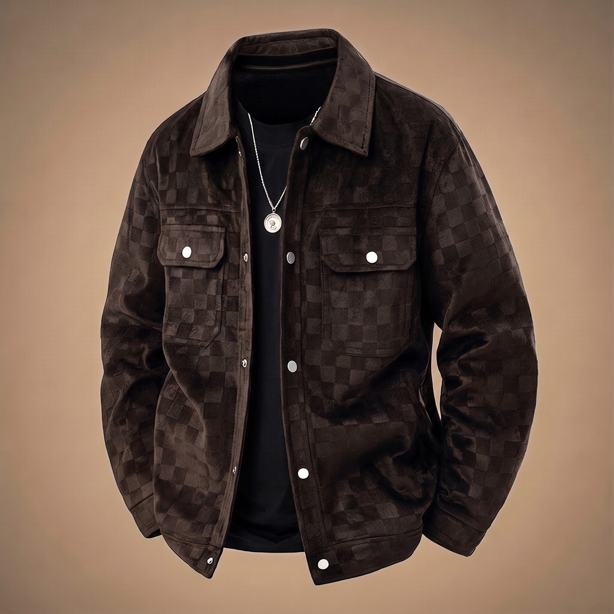 Marcus - Men's Checkered Jacket with Chest Pockets - Trucker Jackets - Black - Davies & Cooper