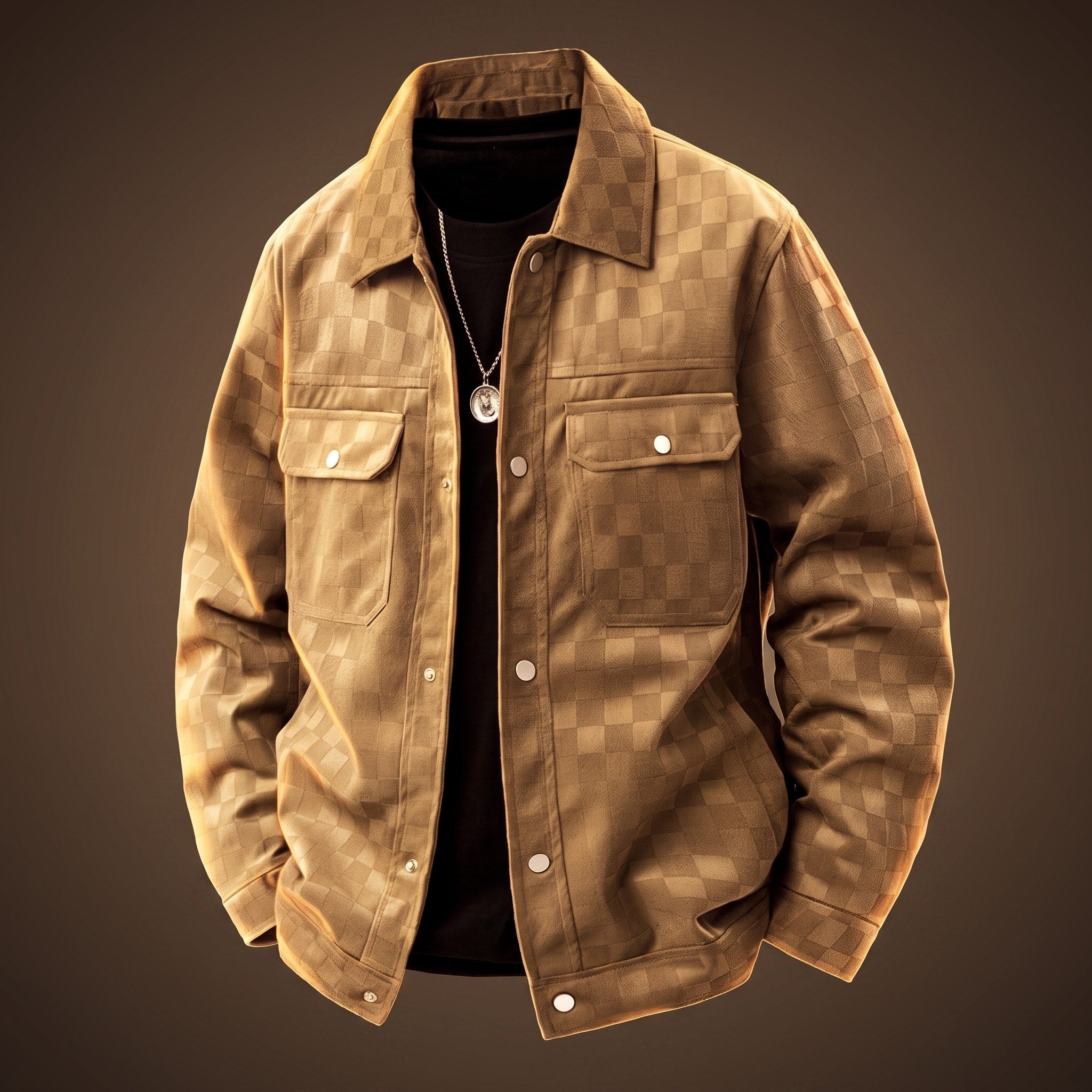 Marcus - Men's Checkered Jacket with Chest Pockets - Trucker Jackets - Brown - Davies & Cooper