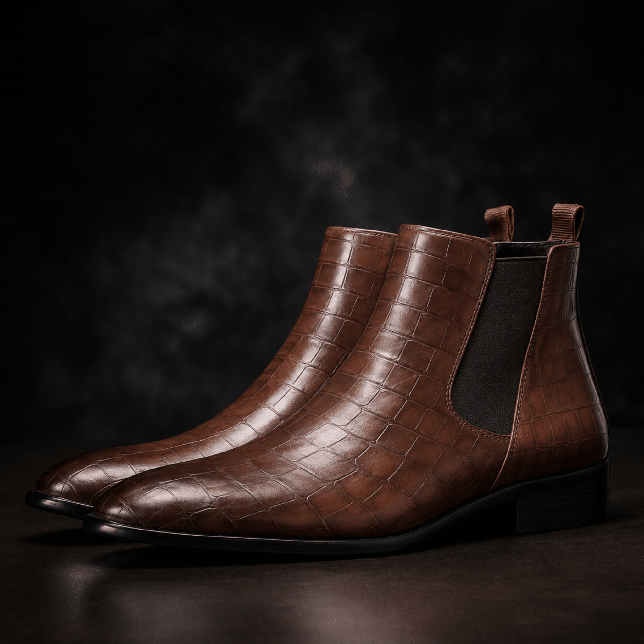Marcus - Men's Chelsea Boots with Croc-Effect Texture - Boots - Brown - Davies & Cooper