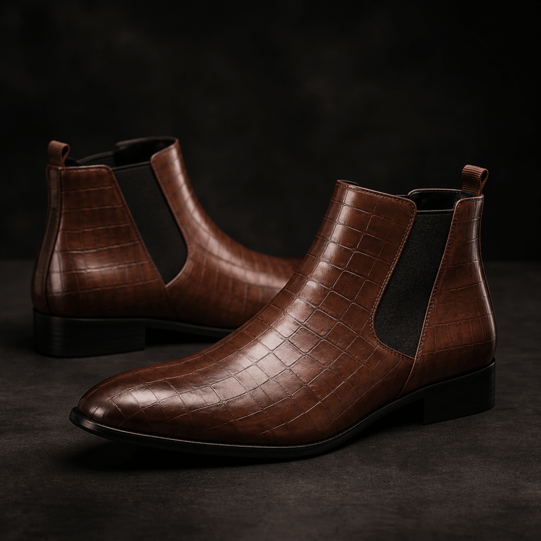 Marcus - Men's Chelsea Boots with Croc-Effect Texture - Boots - Brown - Davies & Cooper