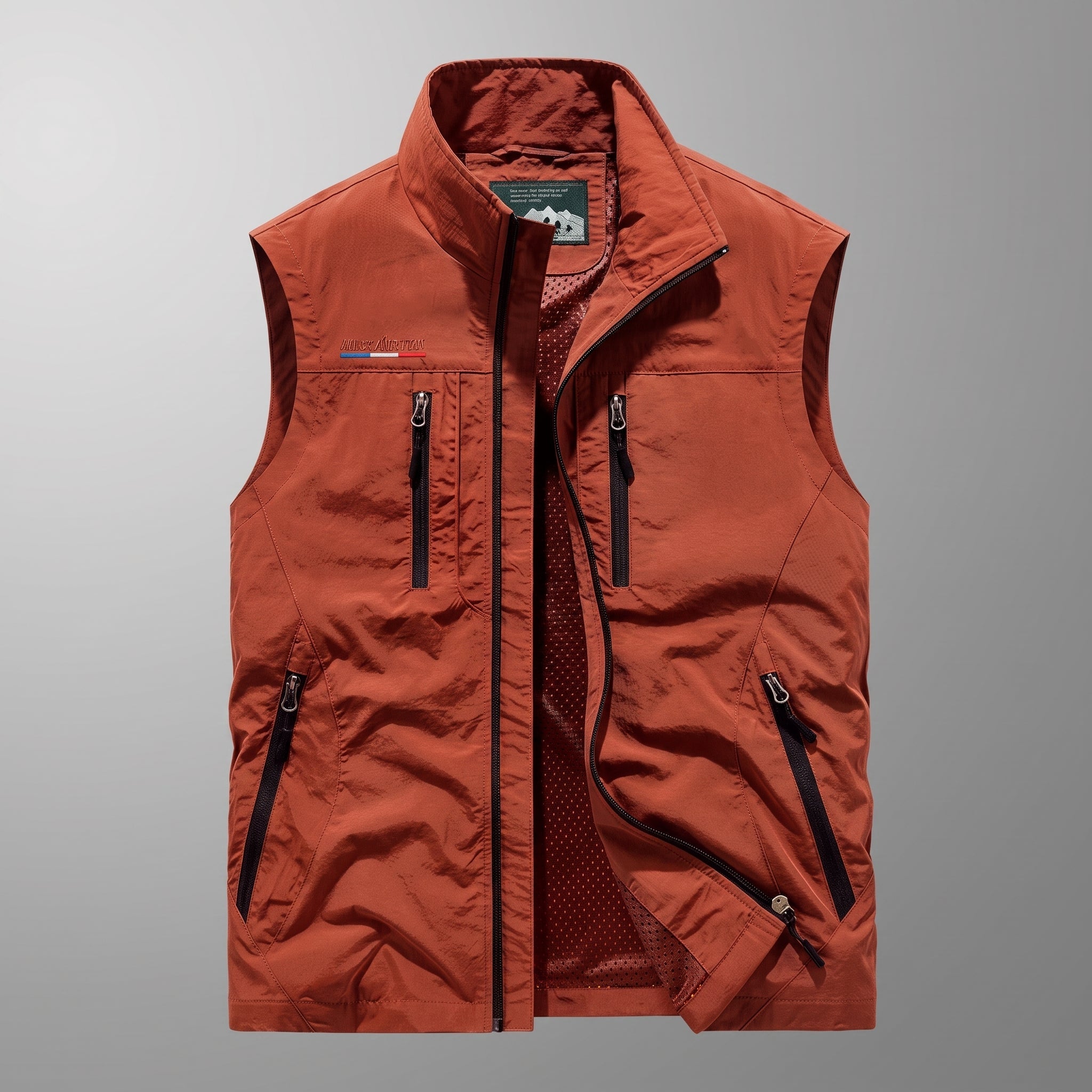 Marcus - Men's Funnel Neck Zip-Up Utility Gilet with Multiple Pockets - Vests - Orange - Davies & Cooper
