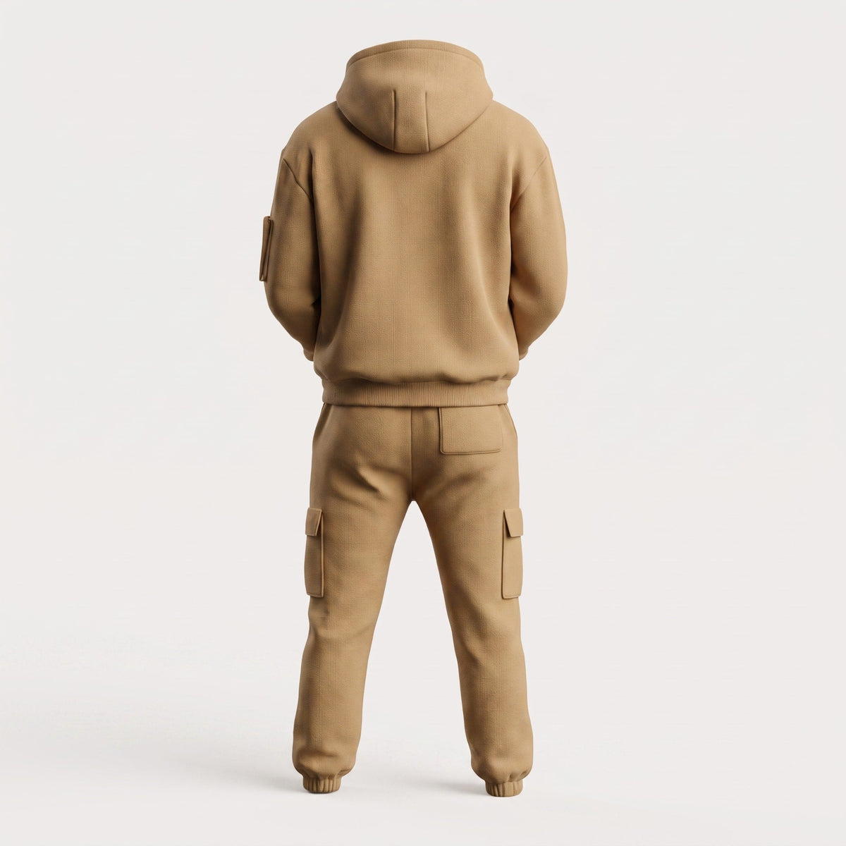 Marcus - Men's Half-Zip Hooded Tracksuit Set with Cargo Joggers - Outfit Sets - Khaki - Davies & Cooper