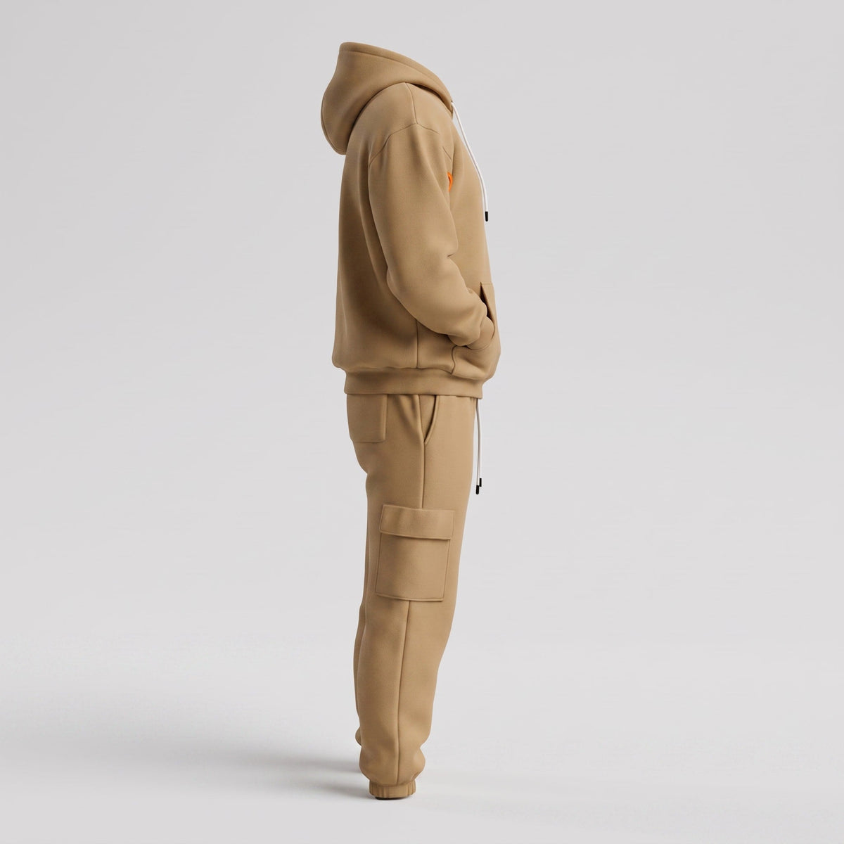 Marcus - Men's Half-Zip Hooded Tracksuit Set with Cargo Joggers - Outfit Sets - Khaki - Davies & Cooper