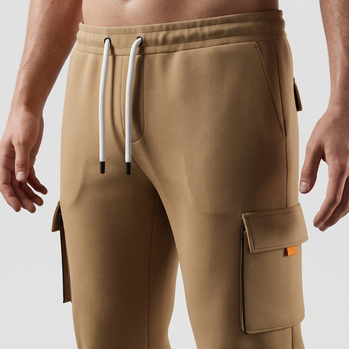 Marcus - Men's Half-Zip Hooded Tracksuit Set with Cargo Joggers - Outfit Sets - Khaki - Davies & Cooper