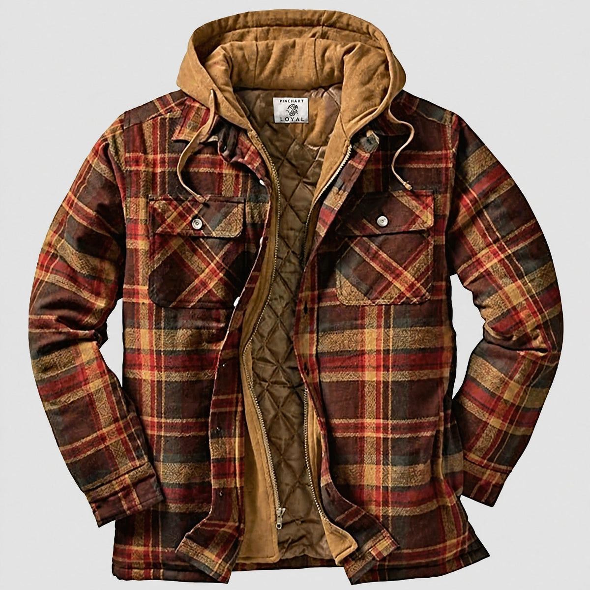 Marcus - Men's Hooded Check Jacket with Quilted Lining - Coats & Jackets - Brown - Davies & Cooper