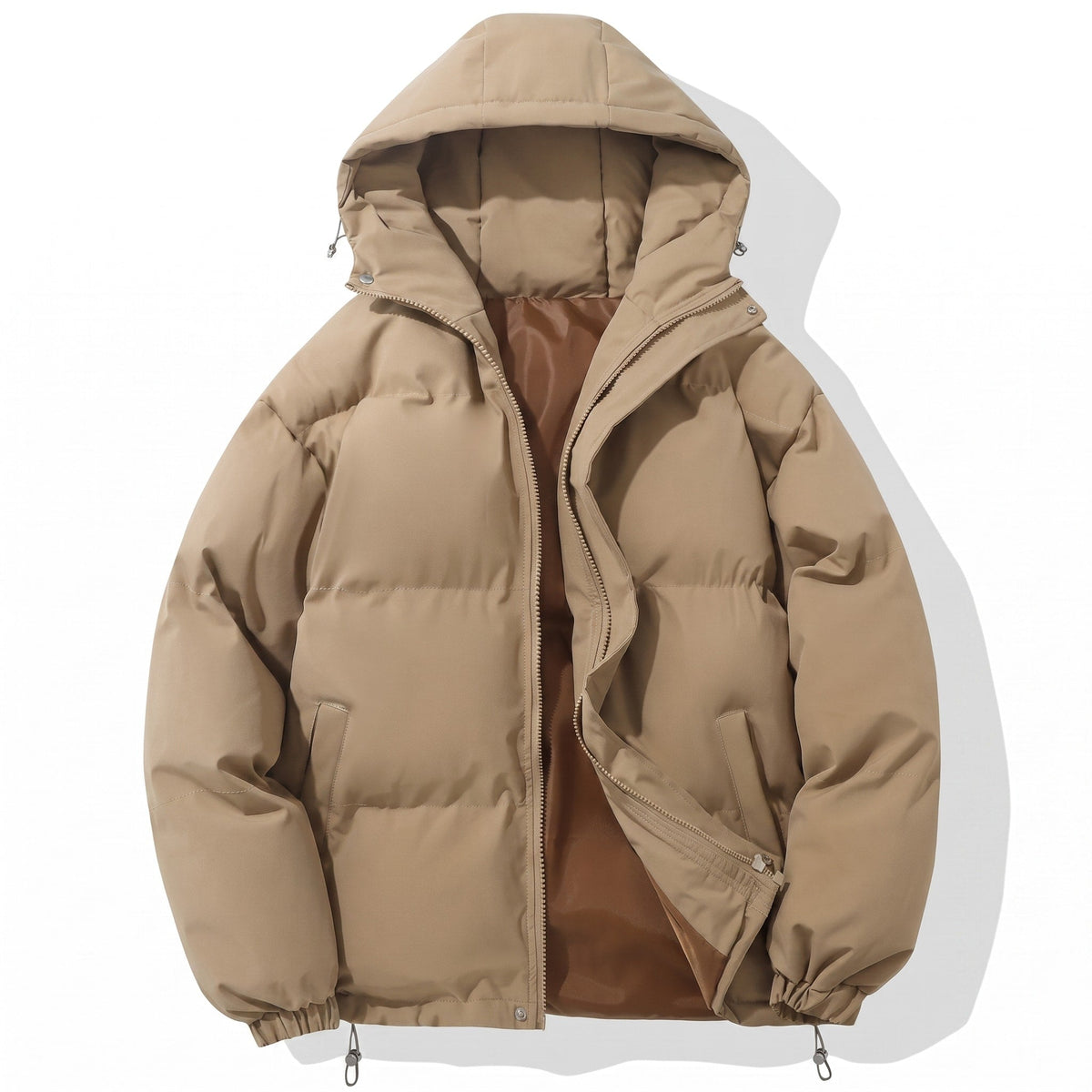 Marcus - Men's Hooded Puffer Jacket with Zip Fastening and Drawstring Hem - Puffer Jackets - Khaki - Davies & Cooper