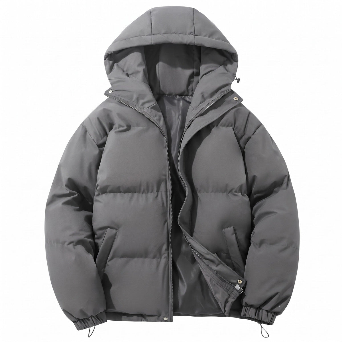 Marcus - Men's Hooded Puffer Jacket with Zip Fastening and Drawstring Hem - Puffer Jackets - Dark Grey - Davies & Cooper