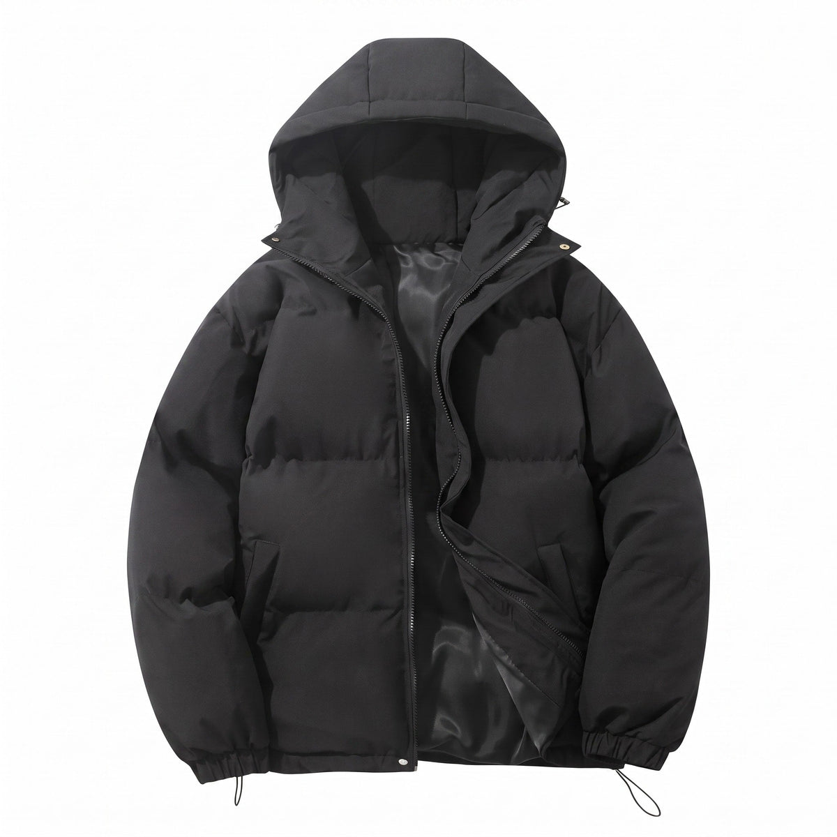 Marcus - Men's Hooded Puffer Jacket with Zip Fastening and Drawstring Hem - Puffer Jackets - Black - Davies & Cooper