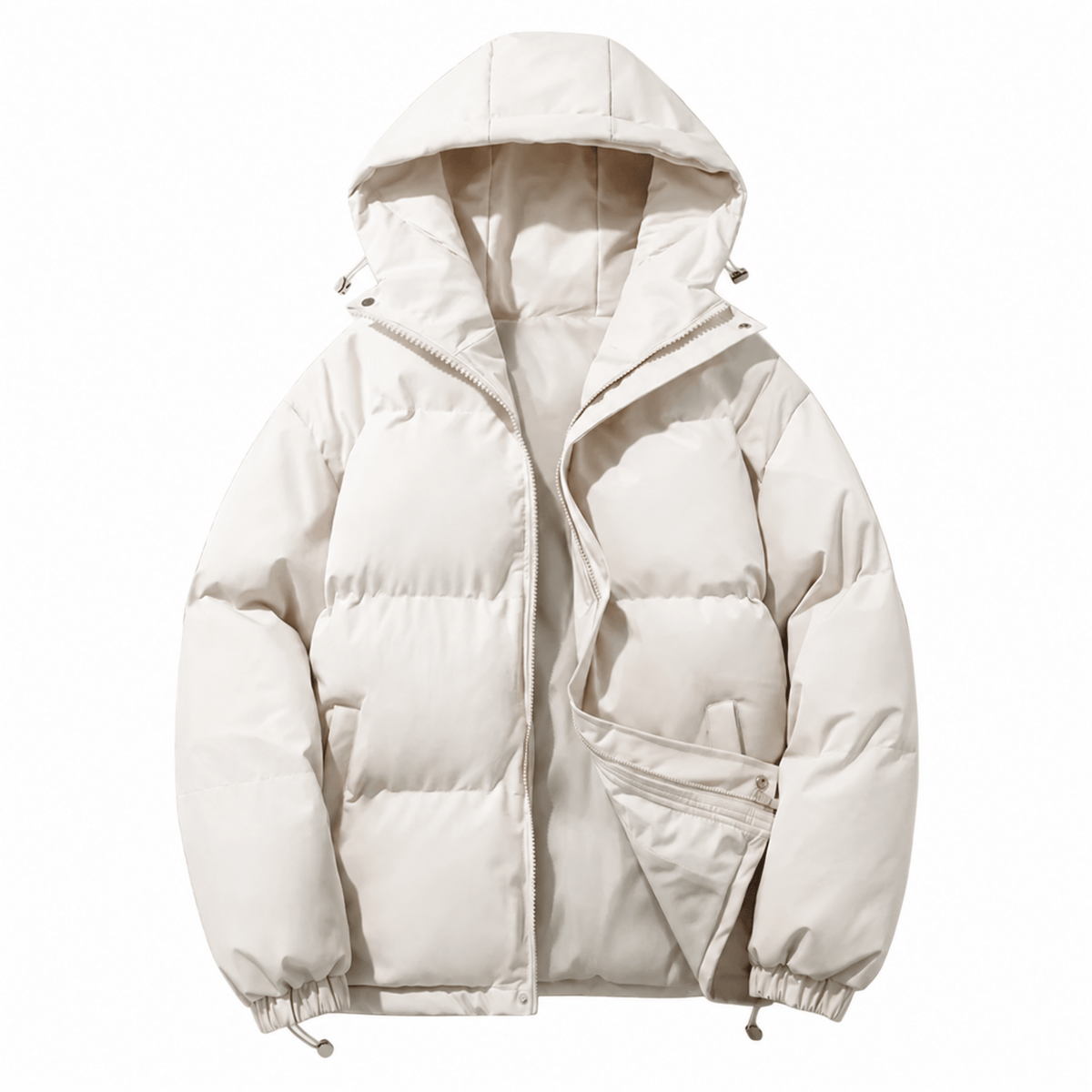 Marcus - Men's Hooded Puffer Jacket with Zip Fastening and Drawstring Hem - Puffer Jackets - White - Davies & Cooper