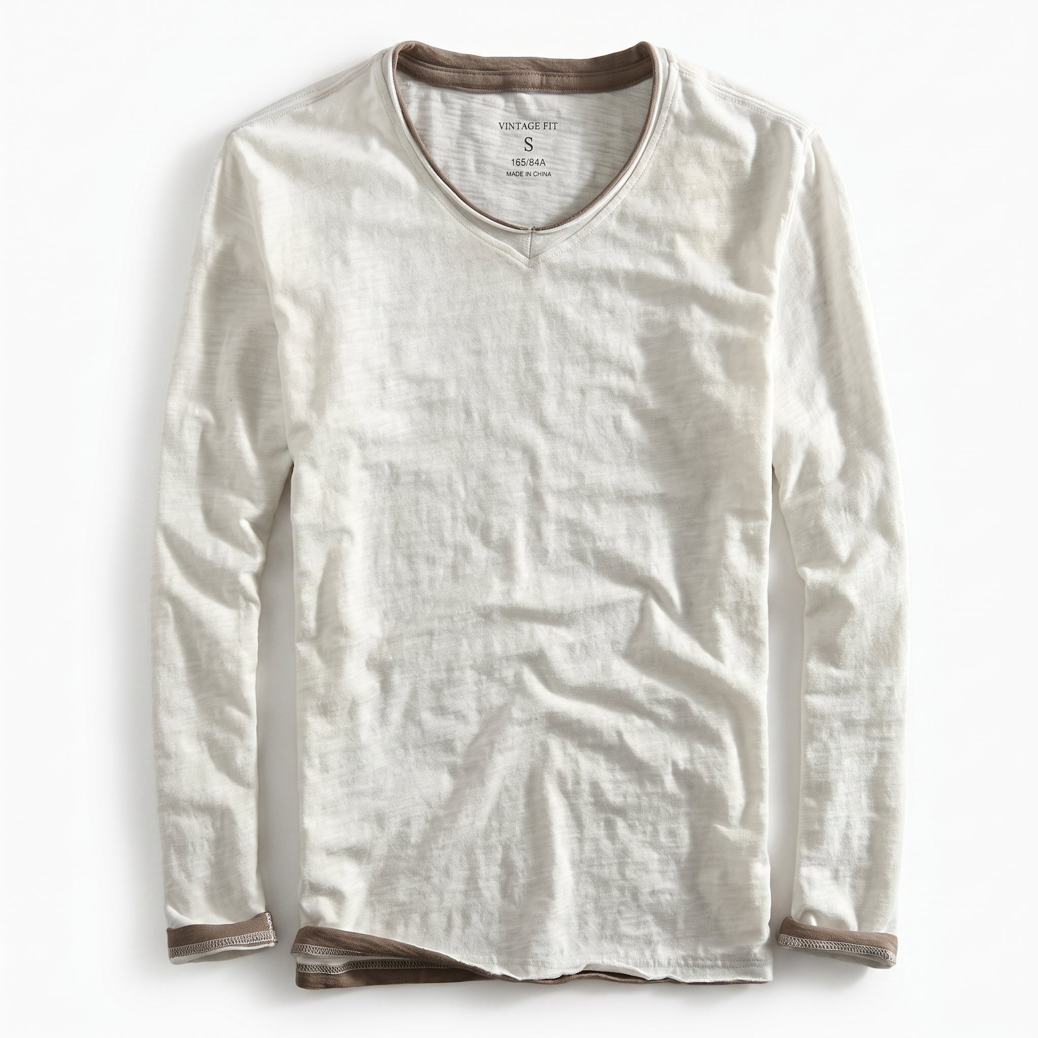 Marcus - Men's Layered V-Neck Long Sleeve T-Shirt with Contrast Trim - T-Shirts - White - Davies & Cooper