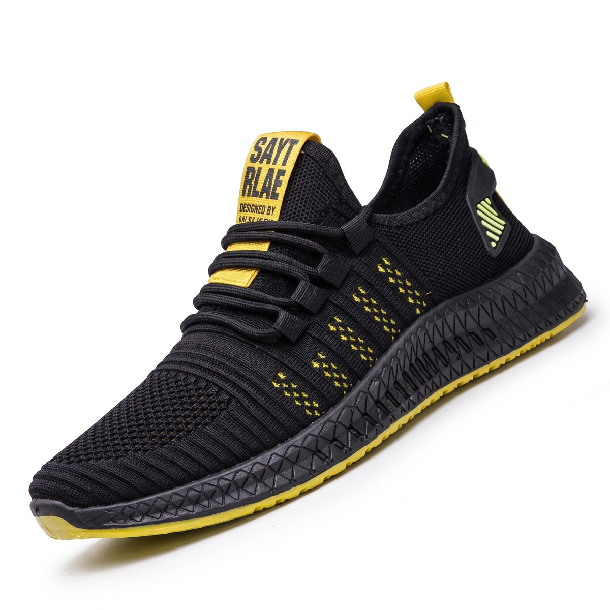Marcus - Men's Lightweight Knit Trainers with Lace-Up Closure and Contrast Sole - Sneakers - Yellow - Davies & Cooper