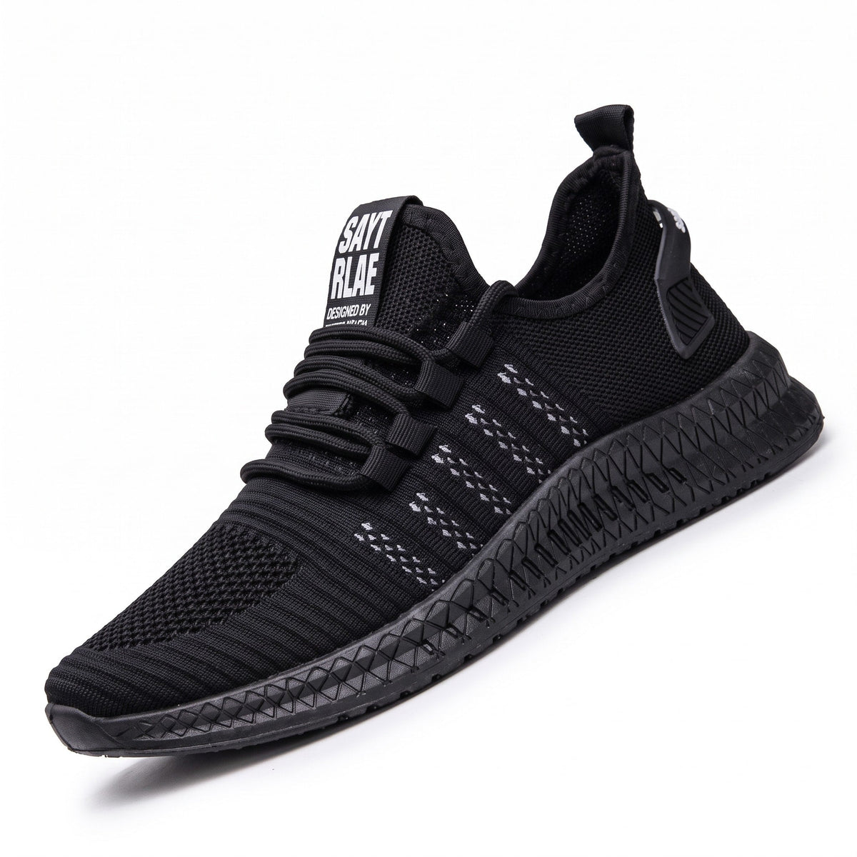 Marcus - Men's Lightweight Knit Trainers with Lace-Up Closure and Contrast Sole - Sneakers - Black - Davies & Cooper