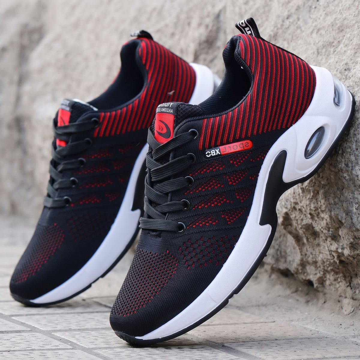 Marcus - Men's Orthopaedic Low-Top Lace-Up Trainers with Cushioned Sole - Sneakers - Red - Davies & Cooper