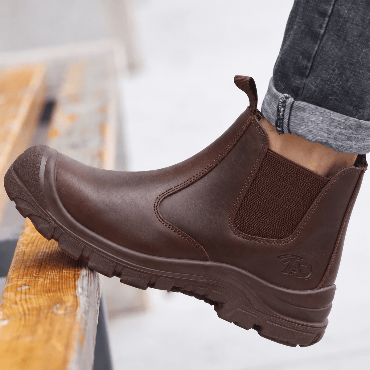 Marcus - Men's Orthopaedic Slip-On Chelsea Safety Boots with Reinforced Toe Cap - Boots - Brown - Davies & Cooper