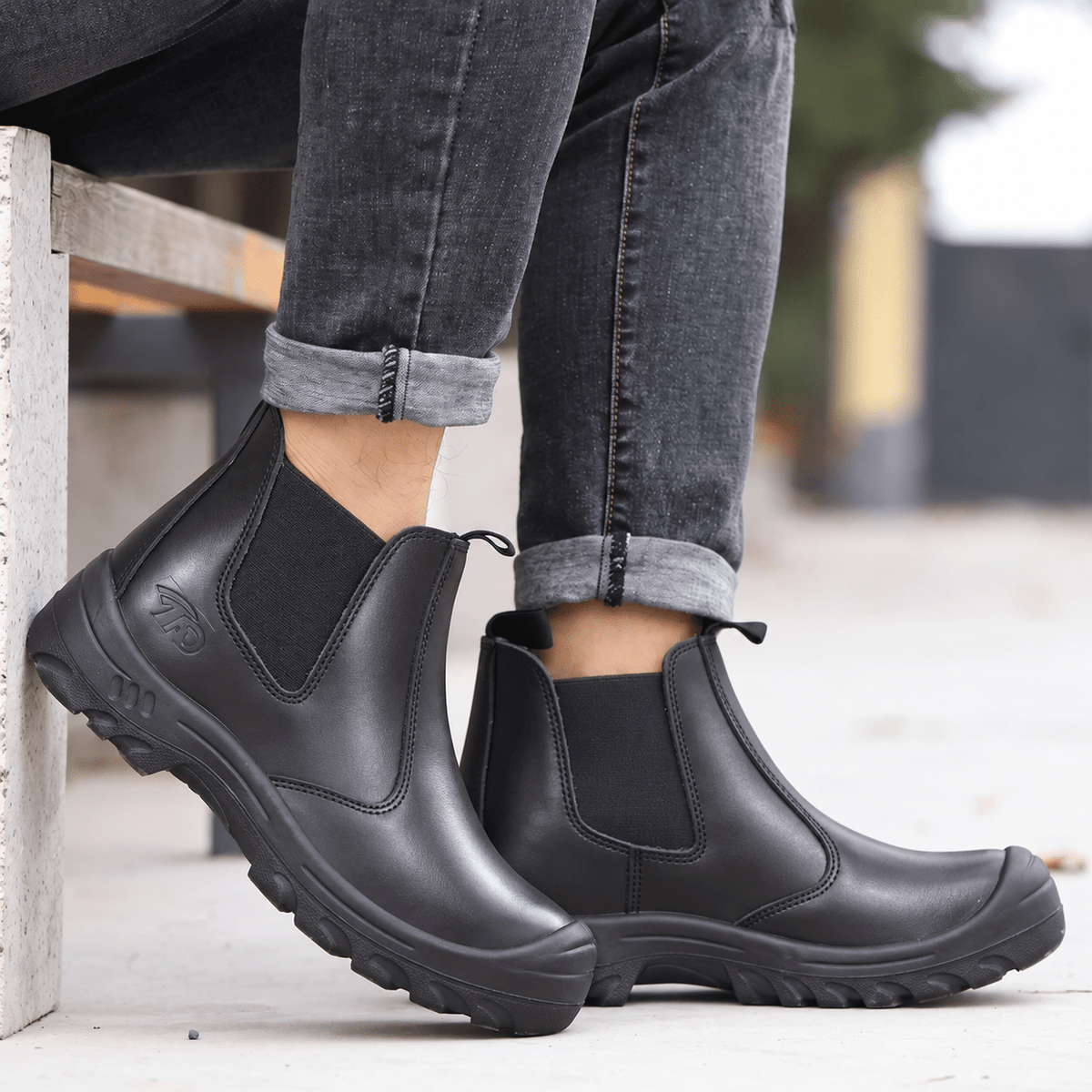 Marcus - Men's Orthopaedic Slip-On Chelsea Safety Boots with Reinforced Toe Cap - Boots - Black - Davies & Cooper