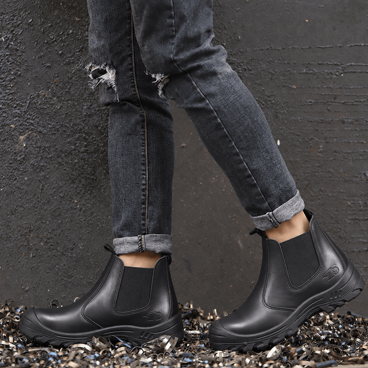 Marcus - Men's Orthopaedic Slip-On Chelsea Safety Boots with Reinforced Toe Cap - Boots - Black - Davies & Cooper