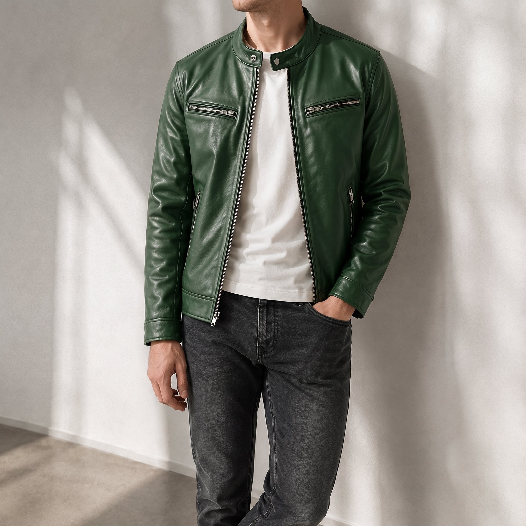 Marcus - Men's Outer Jacket with Quilted Collar and Zip Pockets - Sport Jackets - Green - Davies & Cooper